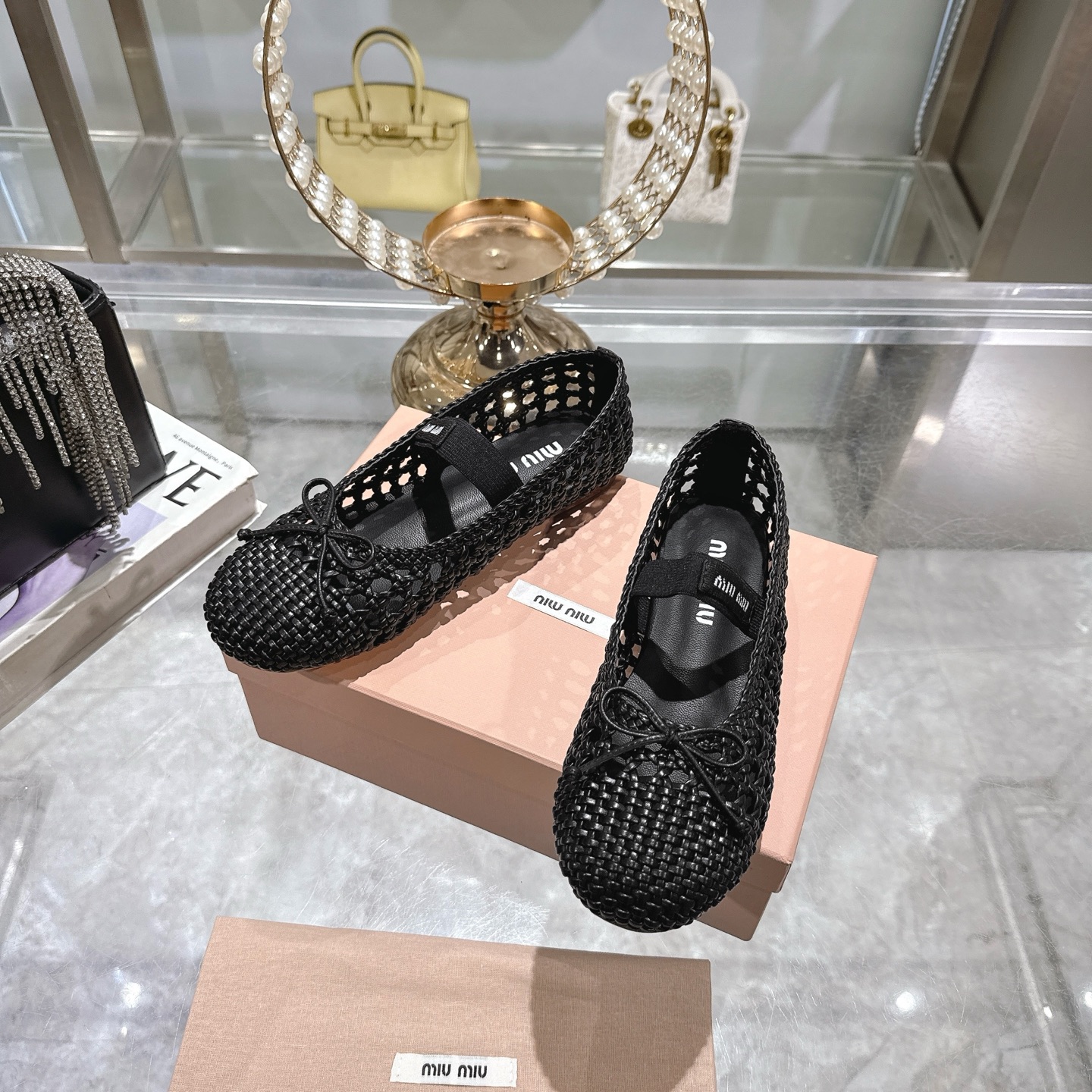 Miu Miu Women's Woven Ballerina Flats with Bow Detail - Summer Collection 1 Miu Miu Women's Woven Ballerina Flats with Bow Detail - Summer Collection
