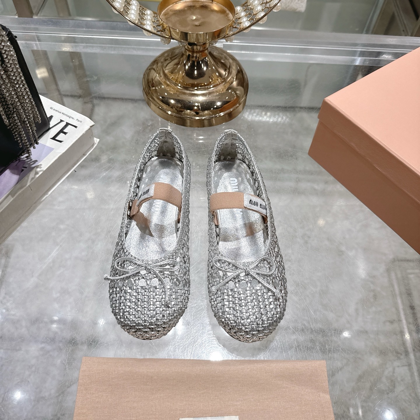 Miu Miu Women's Silver Ballet Flats with Bow Detail and Ankle Strap 3 i1743409626200 1805 0 0