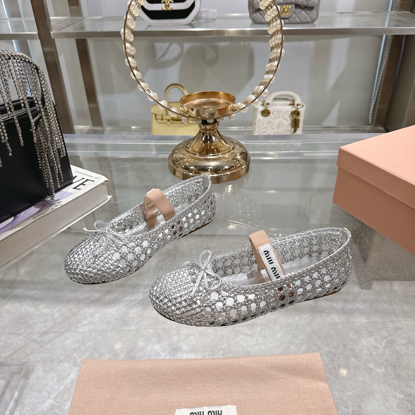 Miu Miu Women's Silver Ballet Flats with Bow Detail and Ankle Strap 5 i1743409626446 2216 0 2