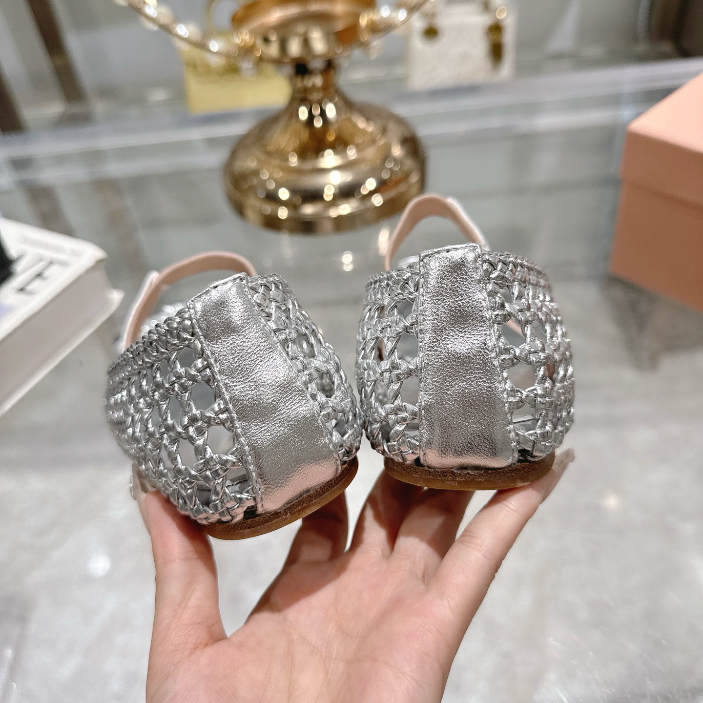 Miu Miu Women's Silver Ballet Flats with Bow Detail and Ankle Strap 8 i1743409628796 8764 0 6