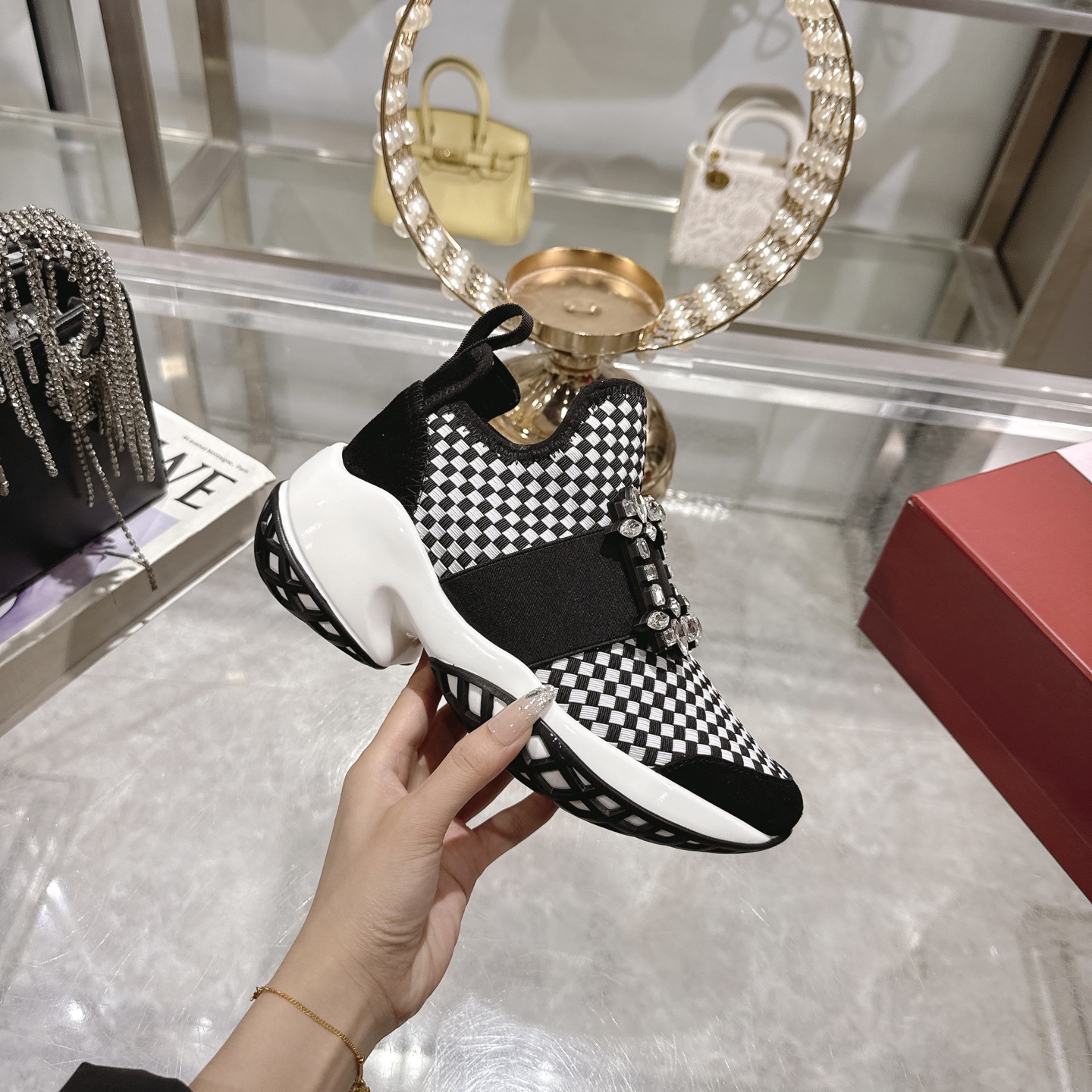 RV Viv' Run Upgrade Diamond Buckle Woven Sneakers for Women, Elevate Your Style 3 i1743931264775 1372 0 4