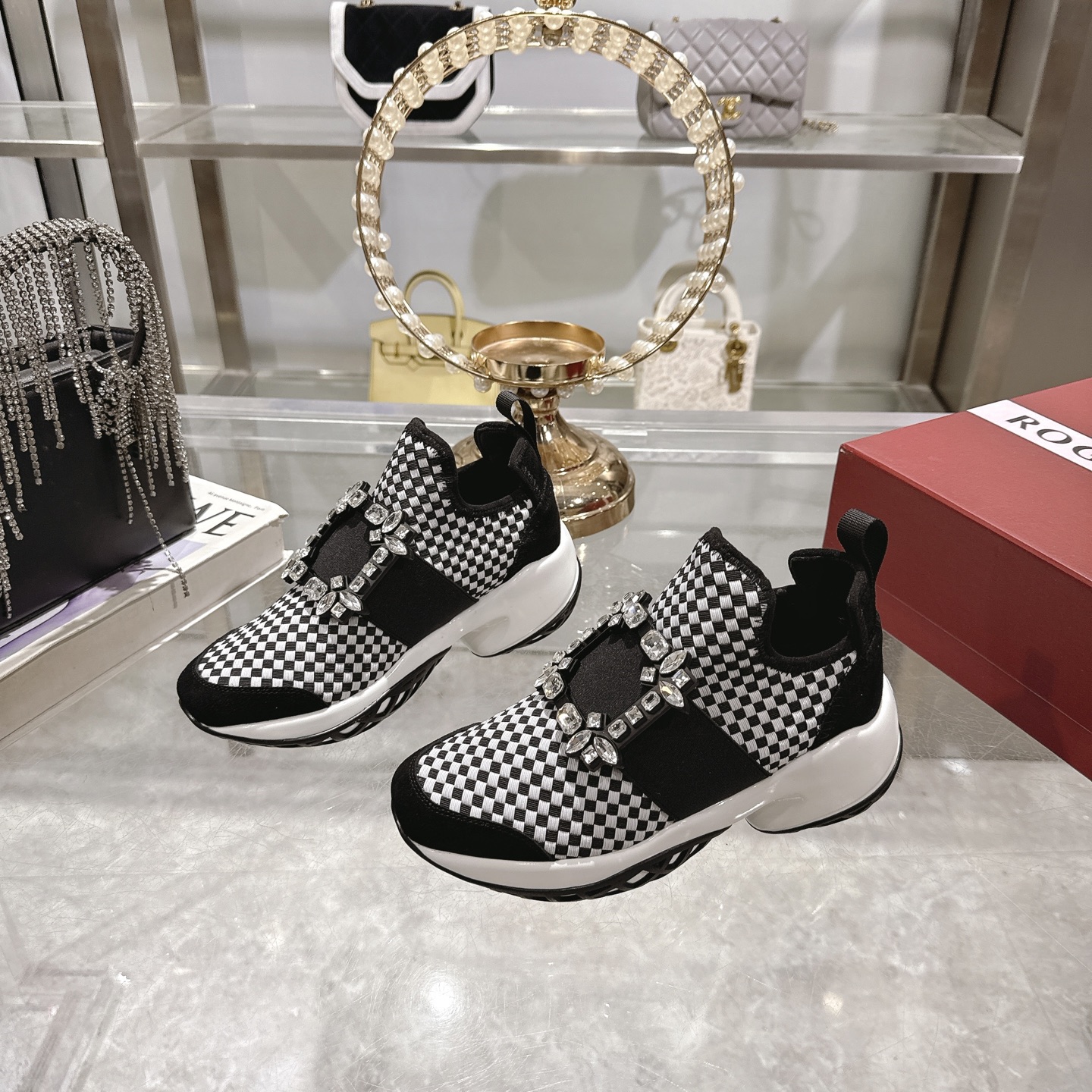 RV Viv' Run Upgrade Diamond Buckle Woven Sneakers for Women, Elevate Your Style 1 RV Viv' Run Upgrade Diamond Buckle Woven Sneakers for Women, Elevate Your Style