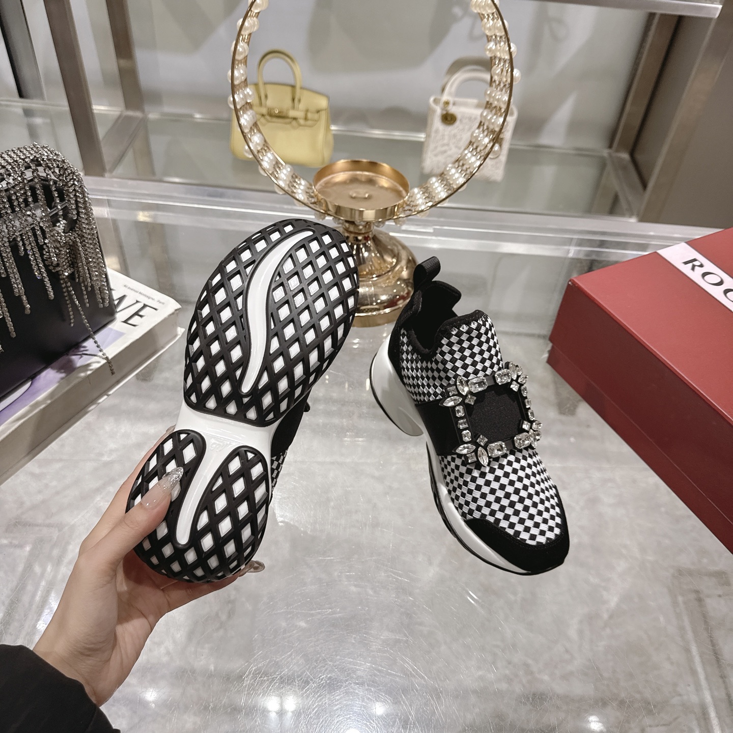 RV Viv' Run Upgrade Diamond Buckle Woven Sneakers for Women, Elevate Your Style 10 i1743931267431 9223 0 8