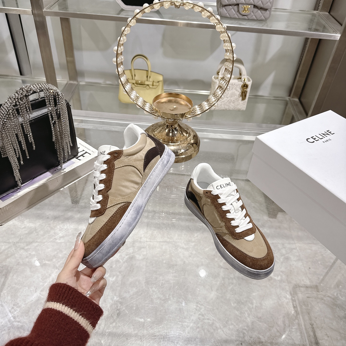 Celine Triomphe Lace-Up Sneakers in Calfskin Suede Casual Shoes 6 i1743931979871 8758 0 3