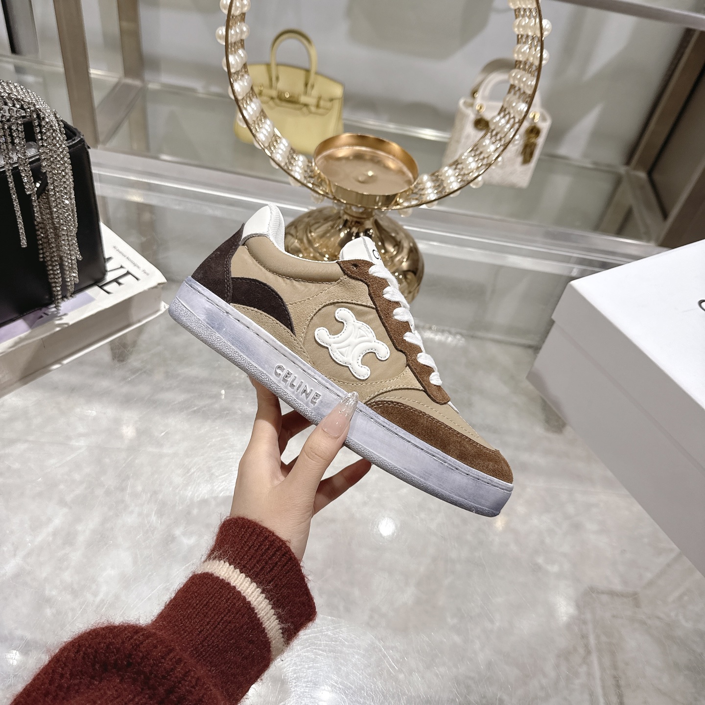Celine Triomphe Lace-Up Sneakers in Calfskin Suede Casual Shoes 2 i1743931979933 8735 0 4