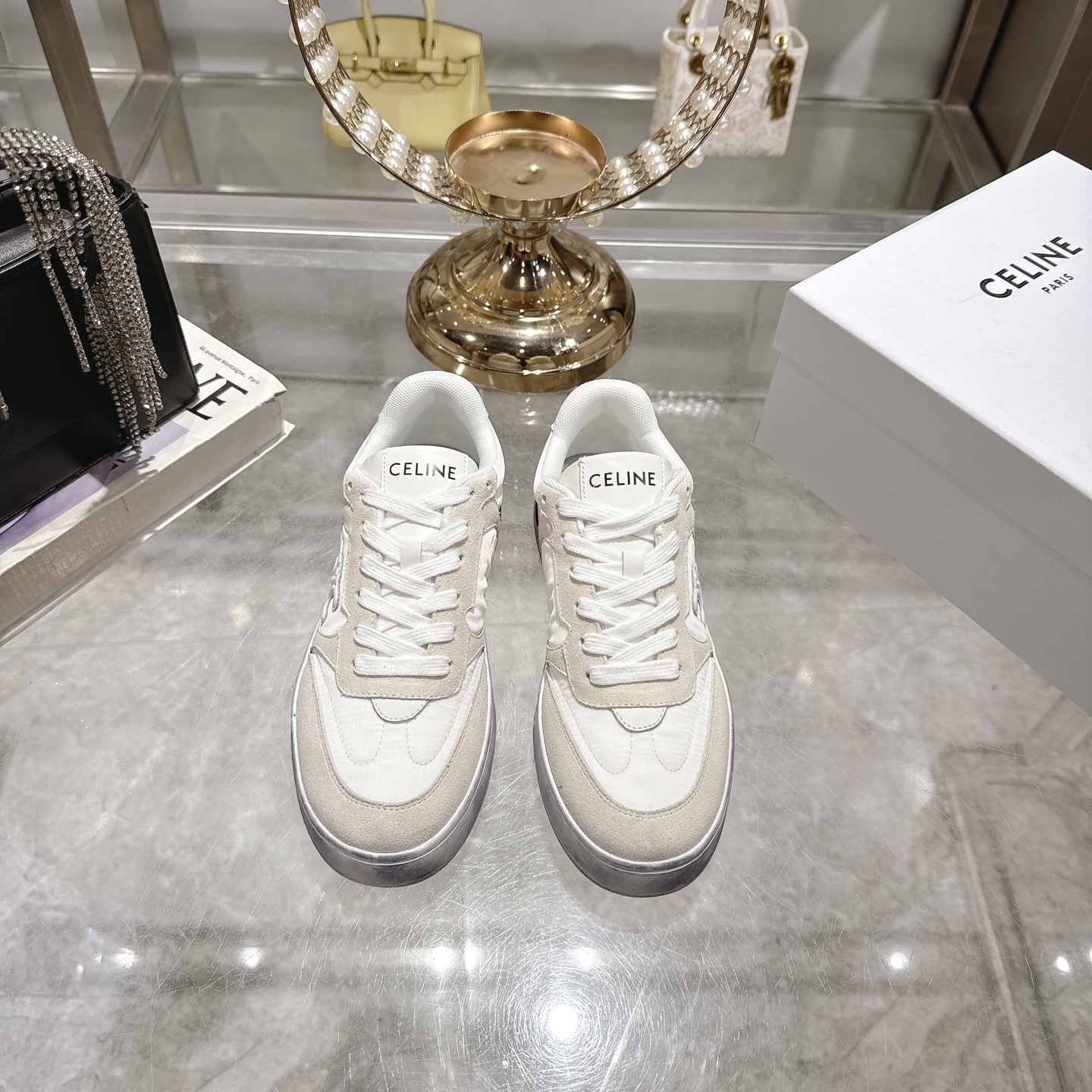Celine Women's Triomphe Logo Lace-Up Thick Sole Sneakers White 3 i1743932019515 3111 0 0