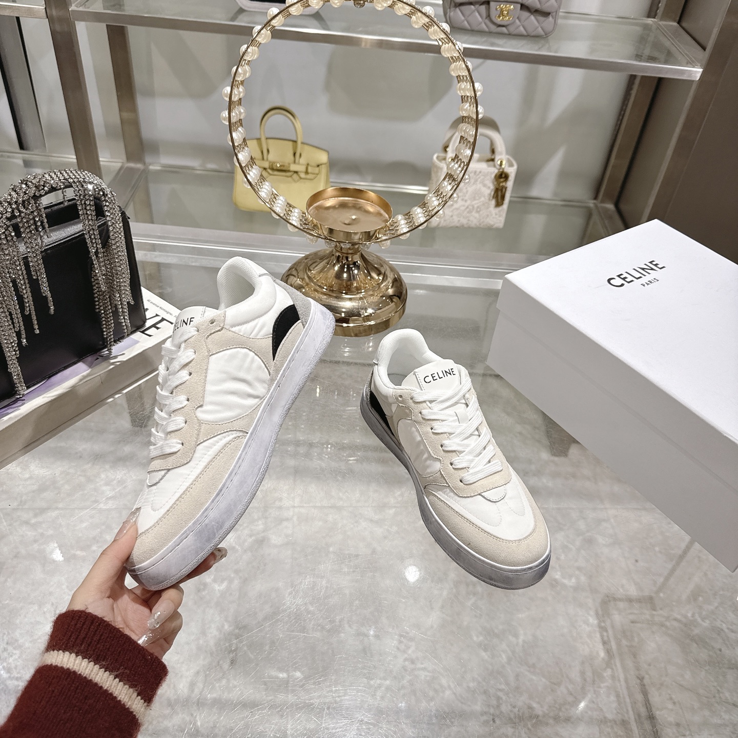 Celine Women's Triomphe Logo Lace-Up Thick Sole Sneakers White 5 i1743932019617 7208 0 2