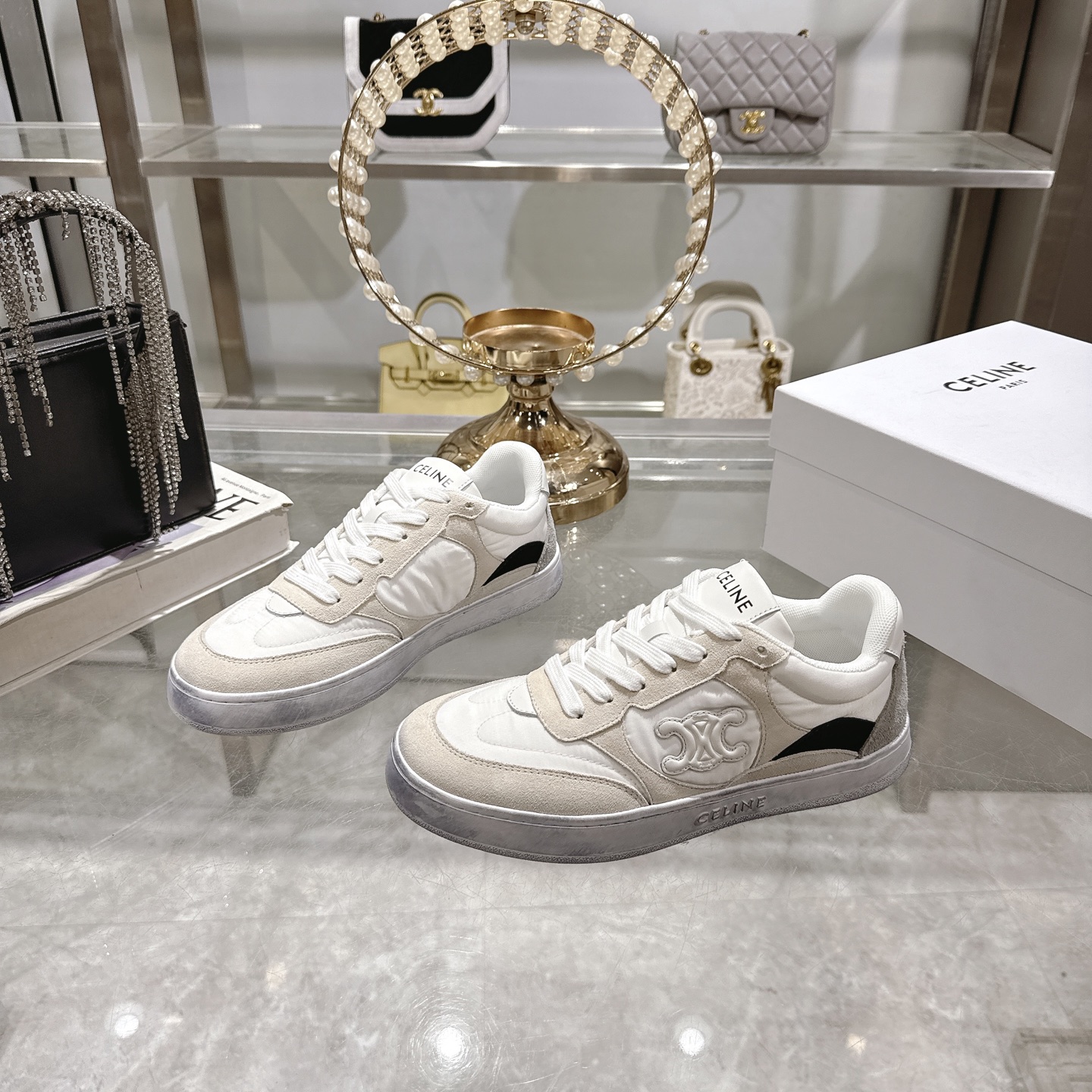 Celine Women's Triomphe Logo Lace-Up Thick Sole Sneakers White 6 i1743932019663 5738 0 4