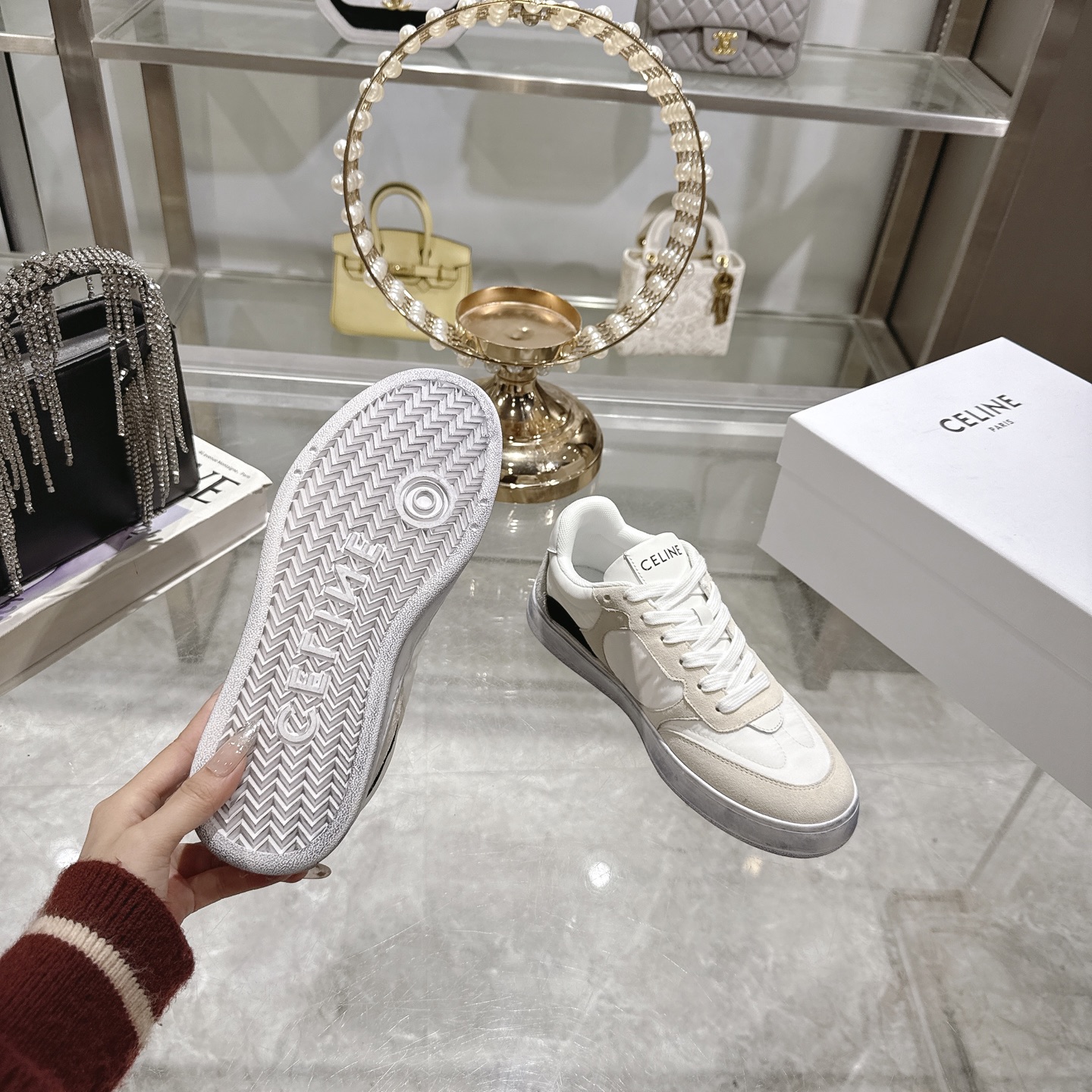 Celine Women's Triomphe Logo Lace-Up Thick Sole Sneakers White 10 i1743932020956 6821 0 8