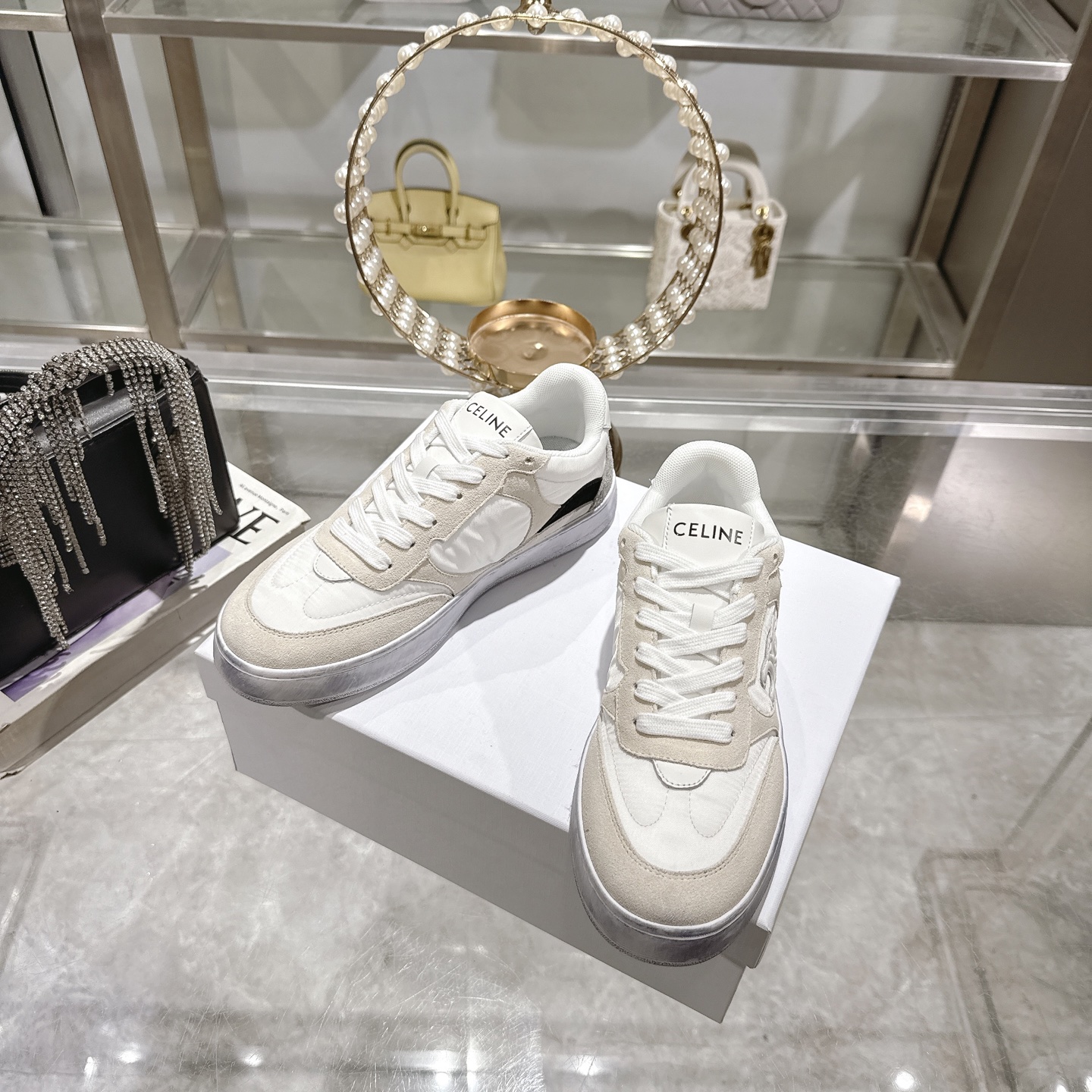 Celine Women's Triomphe Logo Lace-Up Thick Sole Sneakers White 7 i1743932020977 2951 0 5