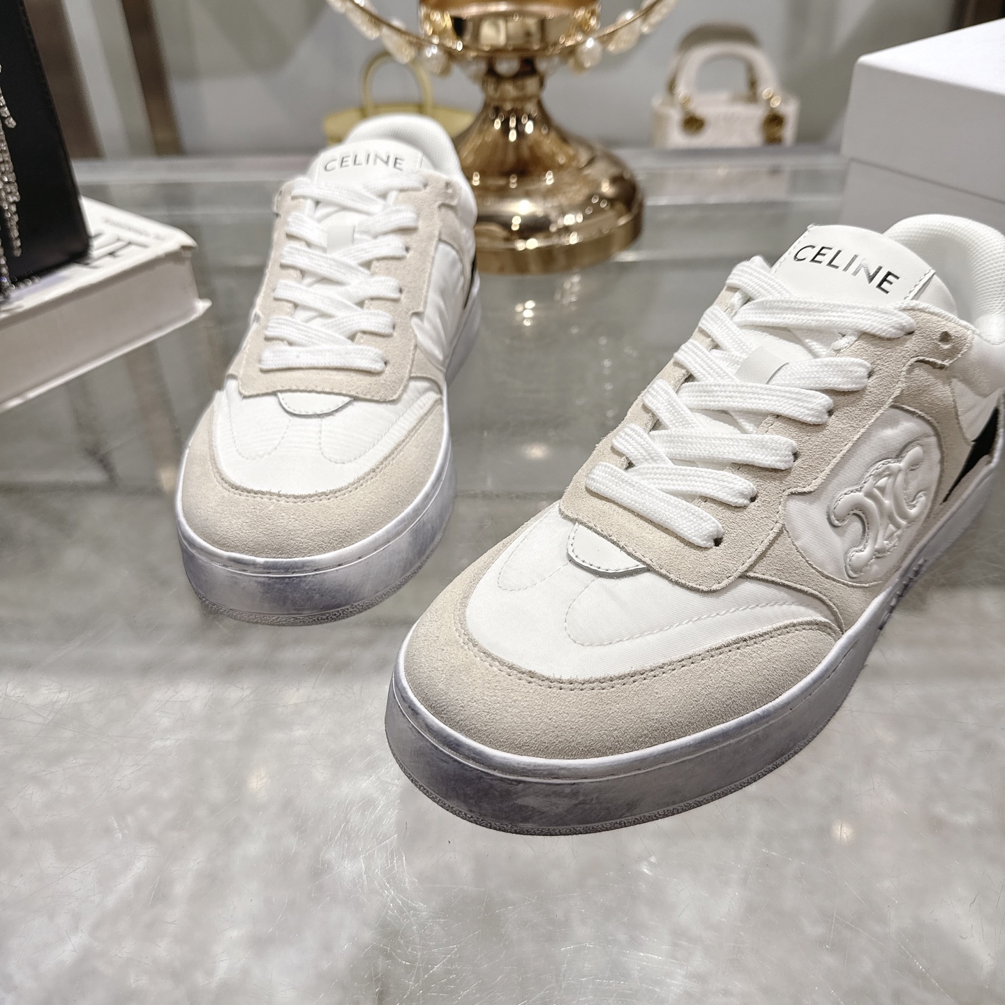Celine Women's Triomphe Logo Lace-Up Thick Sole Sneakers White 9 i1743932020993 6872 0 7