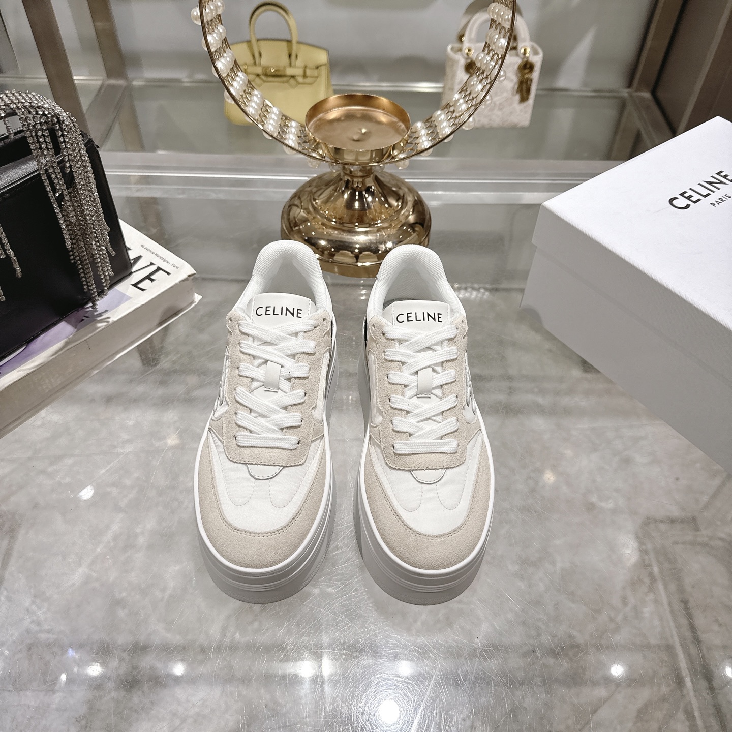 Celine Women's Triomphe Logo Lace-Up Platform Sneakers White 3 i1743932112078 1581 0 0