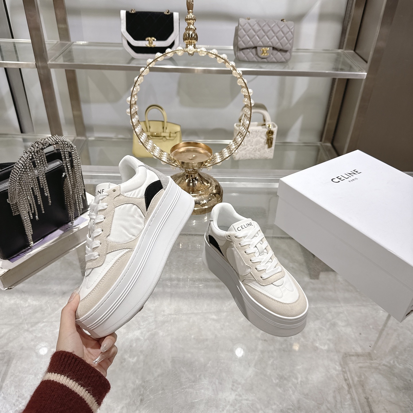 Celine Women's Triomphe Logo Lace-Up Platform Sneakers White 5 i1743932112082 3521 0 2