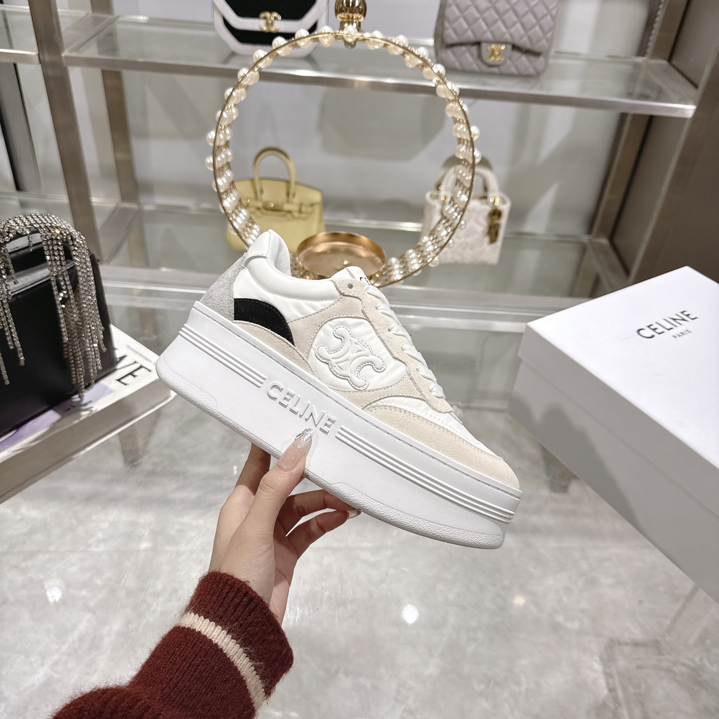 Celine Women's Triomphe Logo Lace-Up Platform Sneakers White 2 i1743932114029 4526 0 3