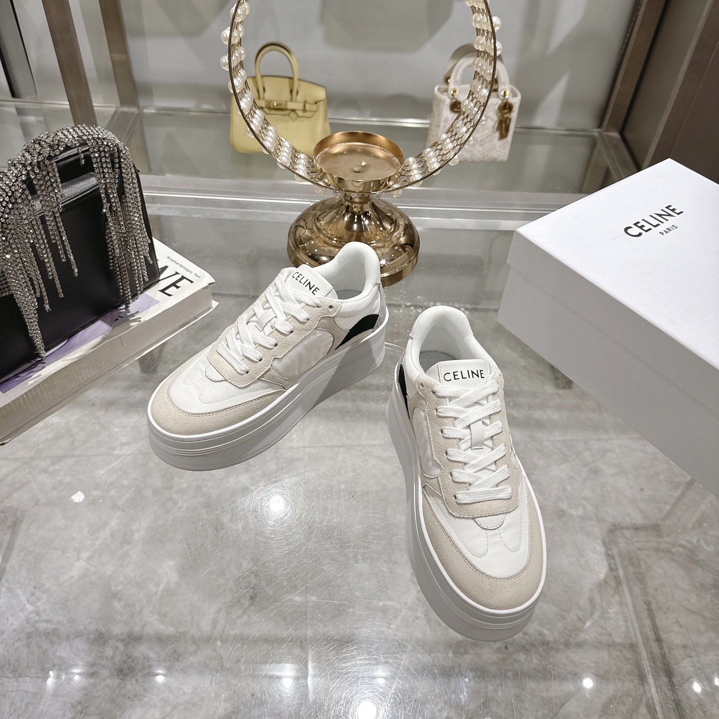 Celine Women's Triomphe Logo Lace-Up Platform Sneakers White 4 i1743932114096 8262 0 1