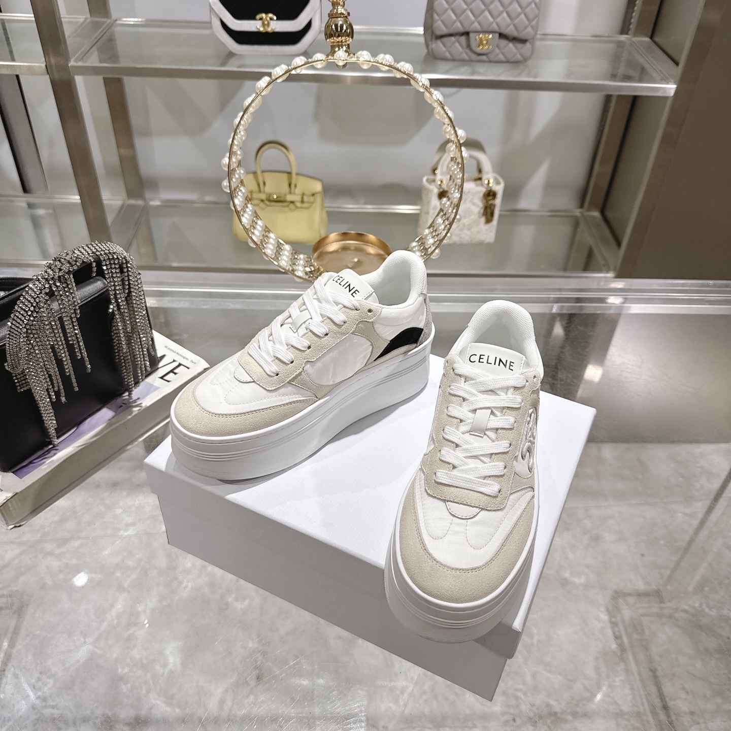 Celine Women's Triomphe Logo Lace-Up Platform Sneakers White 7 i1743932114105 9668 0 5