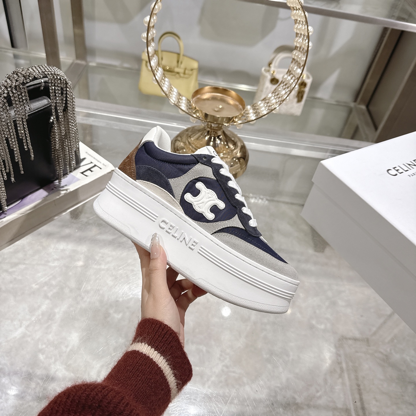 Celine Women's Triomphe Logo Lace-Up Platform Sneakers - Elevate Your Style 1 Celine Women's Triomphe Logo Lace-Up Platform Sneakers - Elevate Your Style