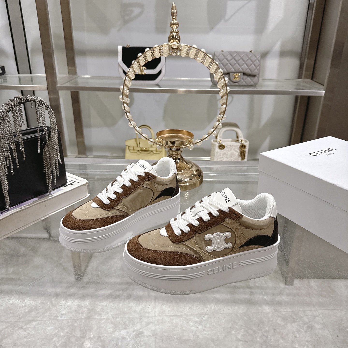 Celine Women's Triomphe Logo Lace-Up Platform Sneakers - Stylish & Comfortable 5 i1743932324646 9558 0 2
