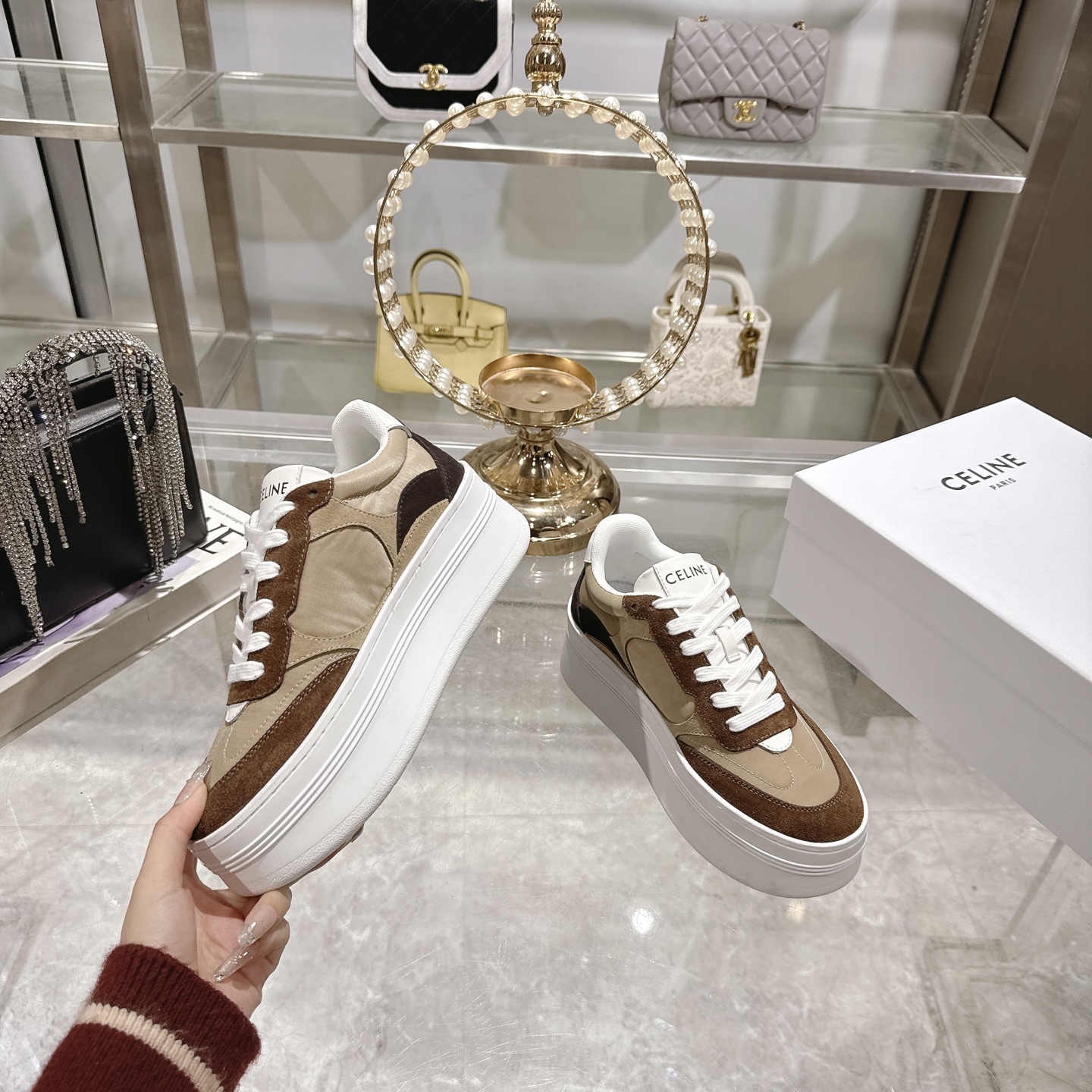 Celine Women's Triomphe Logo Lace-Up Platform Sneakers - Stylish & Comfortable 6 i1743932324661 4002 0 3