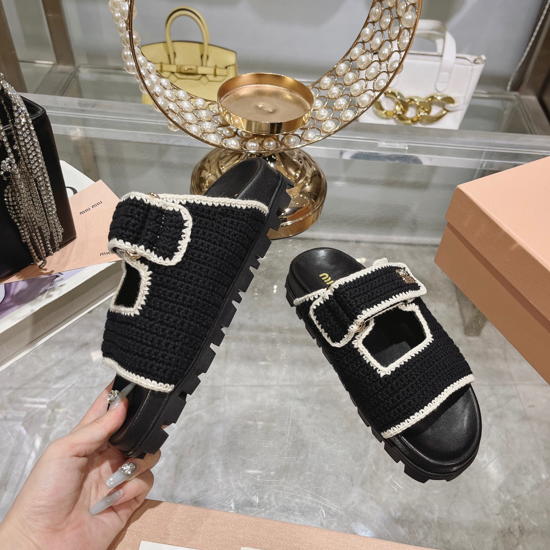 Miu Miu Woven Platform Sandals - Stylish Summer Slides with Velcro Straps 4 i1746510854916 7234 0 2