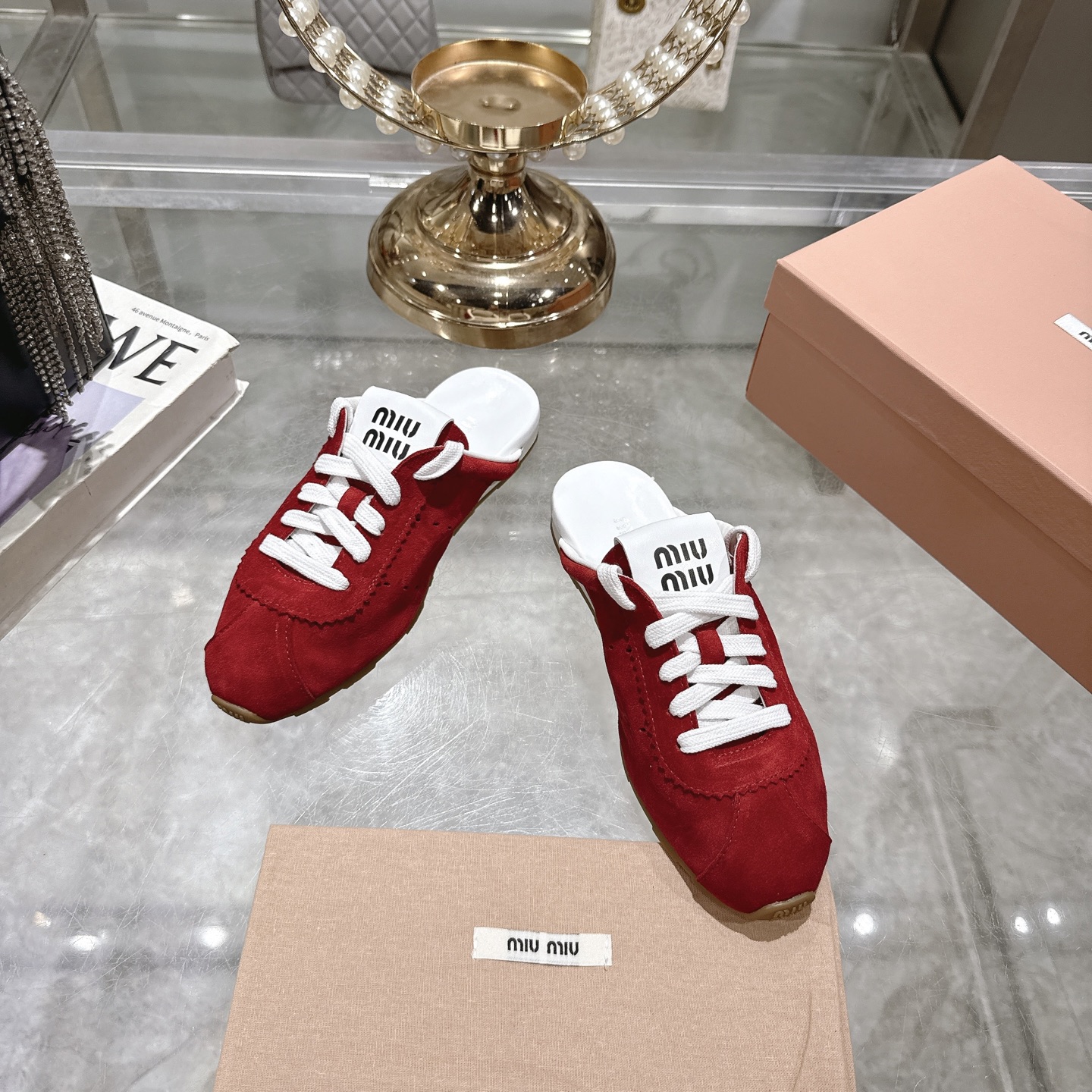 Miu Miu Women's Leather Pointed Toe Mules, Slip-Ons, Red Color 4 i1746688279002 3401 0 1