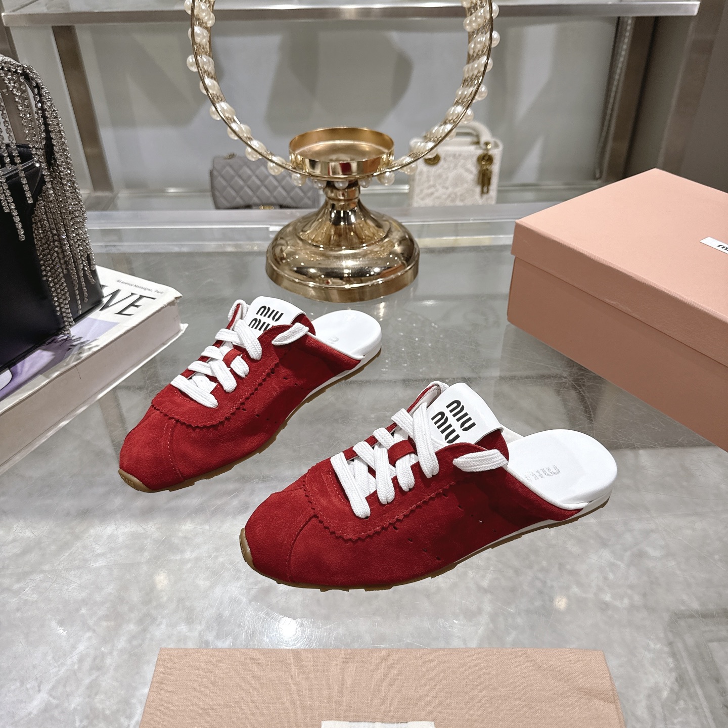 Miu Miu Women's Leather Pointed Toe Mules, Slip-Ons, Red Color 2 i1746688280421 1778 0 2