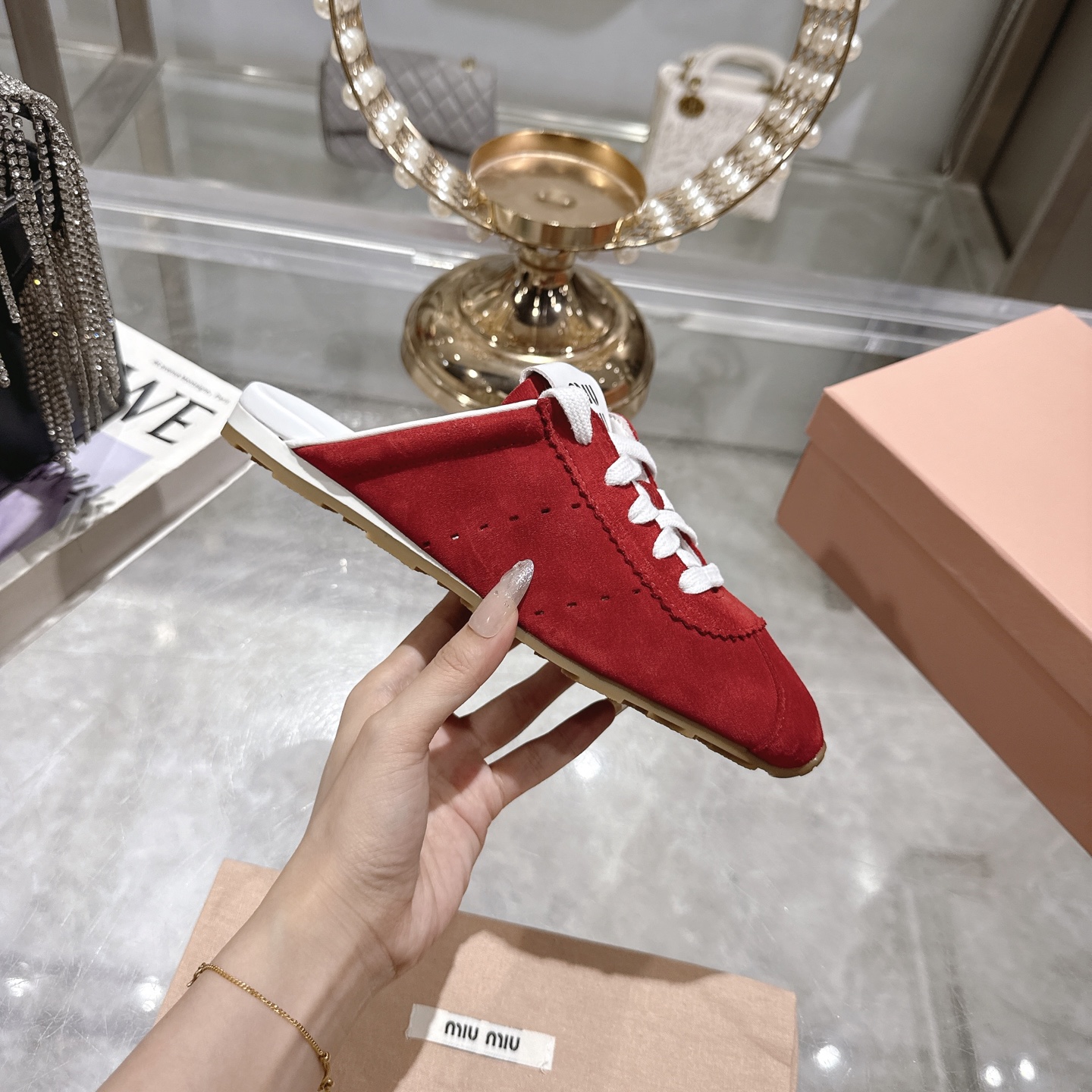 Miu Miu Women's Leather Pointed Toe Mules, Slip-Ons, Red Color 6 i1746688280473 806 0 4