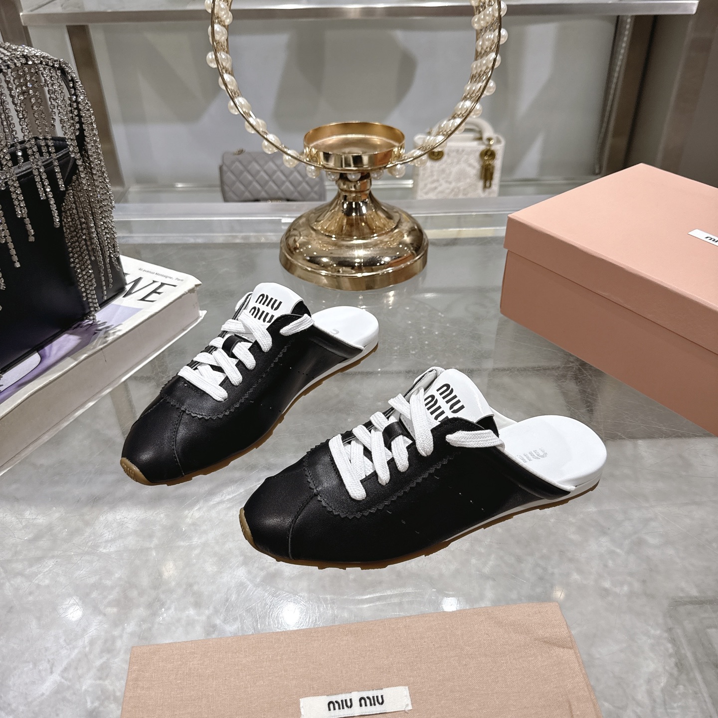 Miu Miu Women's Leather Babouche Sneakers. Slip-on Style 2 i1746688448001 1229 0 2