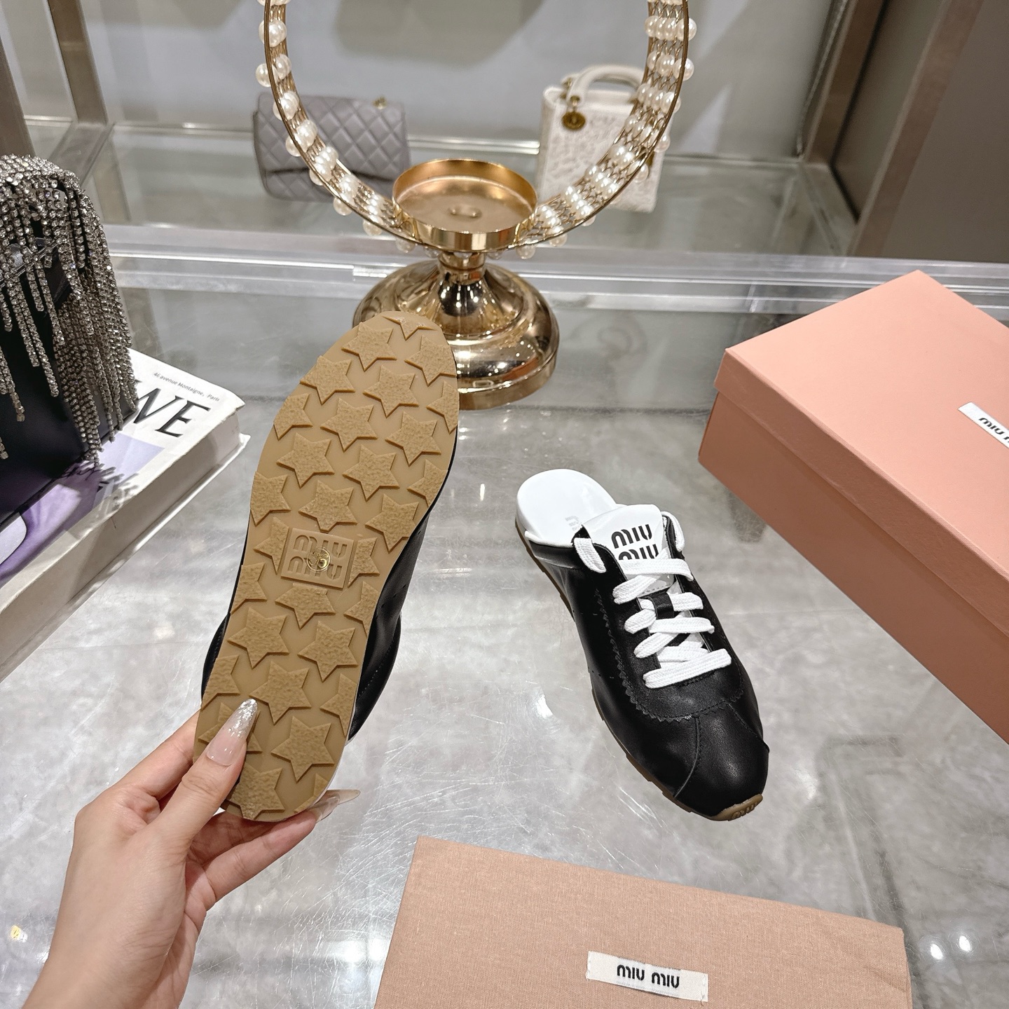 Miu Miu Women's Leather Babouche Sneakers. Slip-on Style 10 i1746688454979 39 0 8