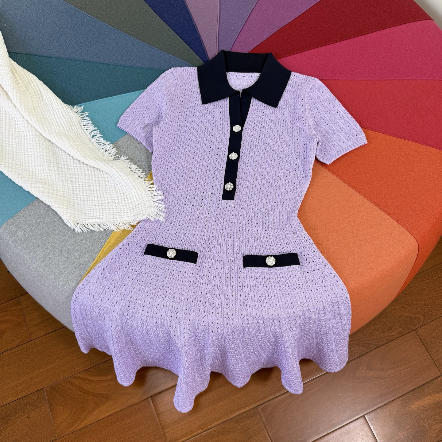 Elegant Knit Dress with Contrast Collar & Ruffle Hem - Summer Ready 2 i1749309550909 5305 0 0