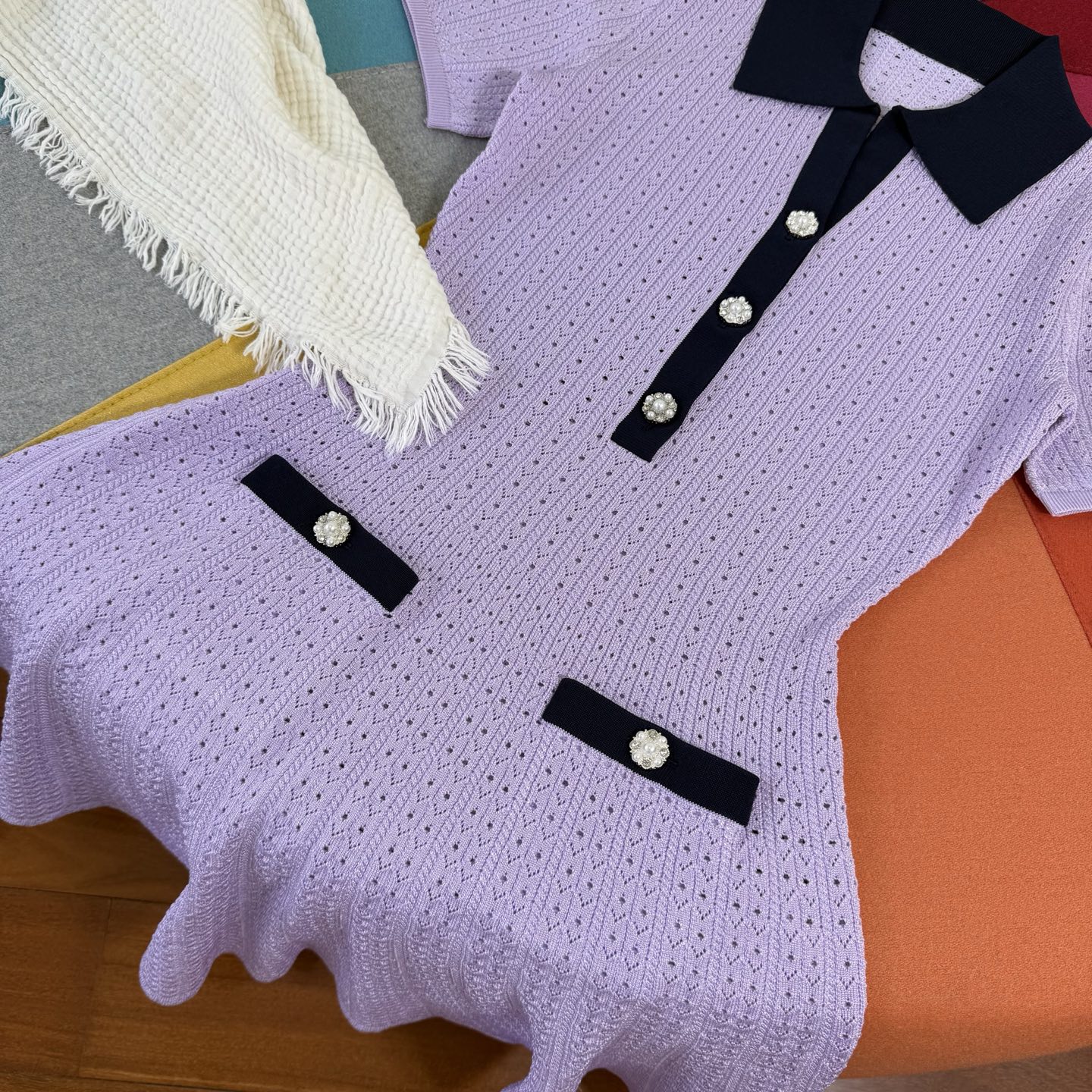 Elegant Knit Dress with Contrast Collar & Ruffle Hem - Summer Ready 6 i1749309554081 9208 0 4