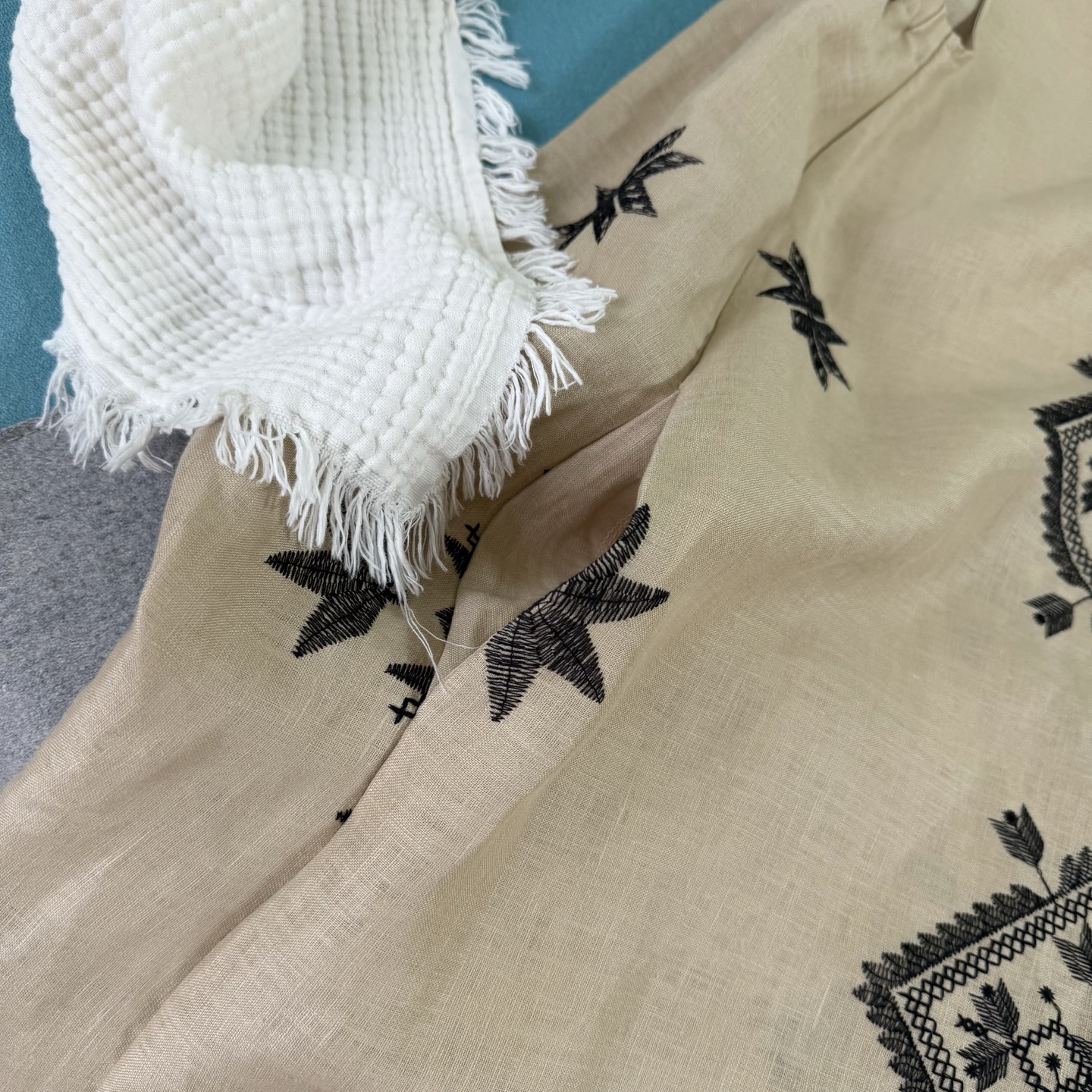 Elegant Khaki Linen One-Piece Dress with Embroidery & Tie Back - Summer Style 7 i1752930628212 3141 0 5
