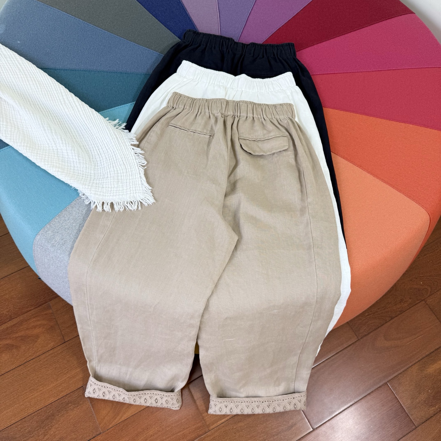 Embroidered Linen Cropped Pants - Elastic Waist, Slim Fit, Three Colors 10 i1754824701145 4930 0 8