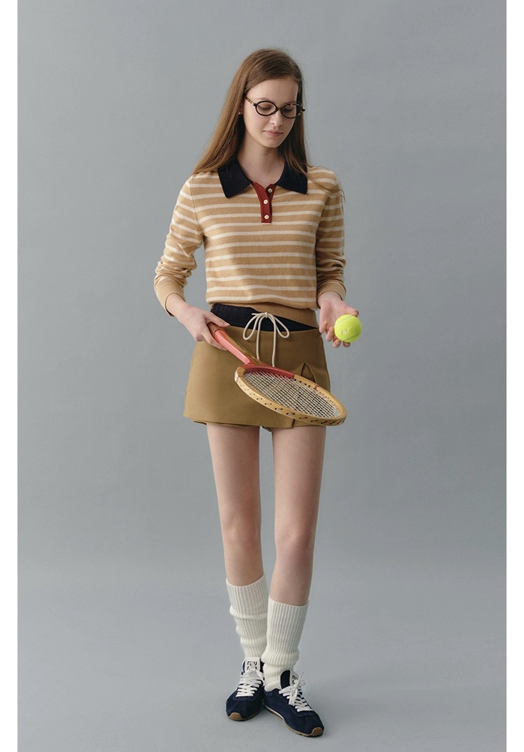 Retro Striped Polo Sweater Women's Wool Blend Long Sleeve Knit Top 11 i1759462104 4764 4