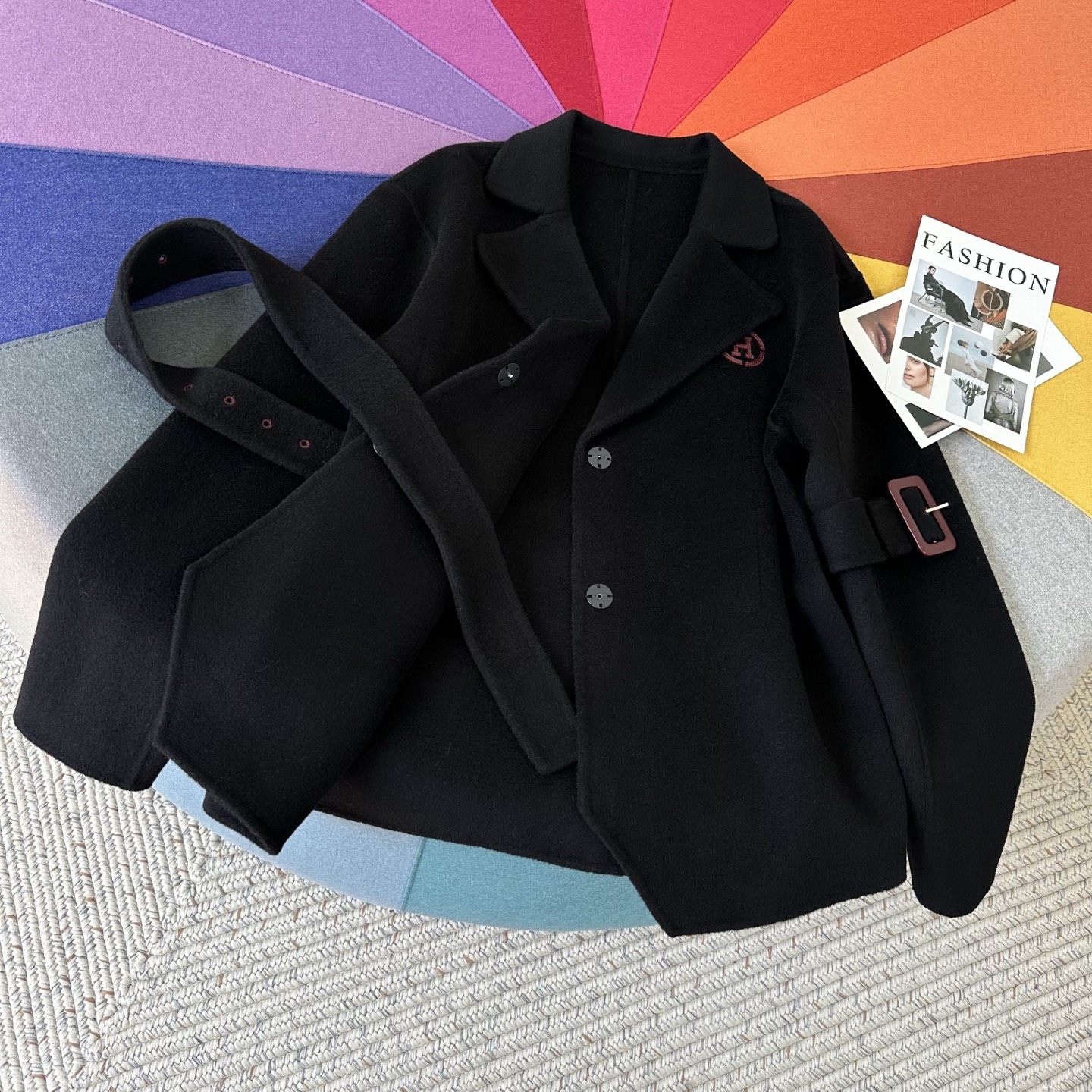 Wool Blend Double-Faced Coat with Geometric Accents and Metal Snap Closure 6 i1759915447413 5579 0 4