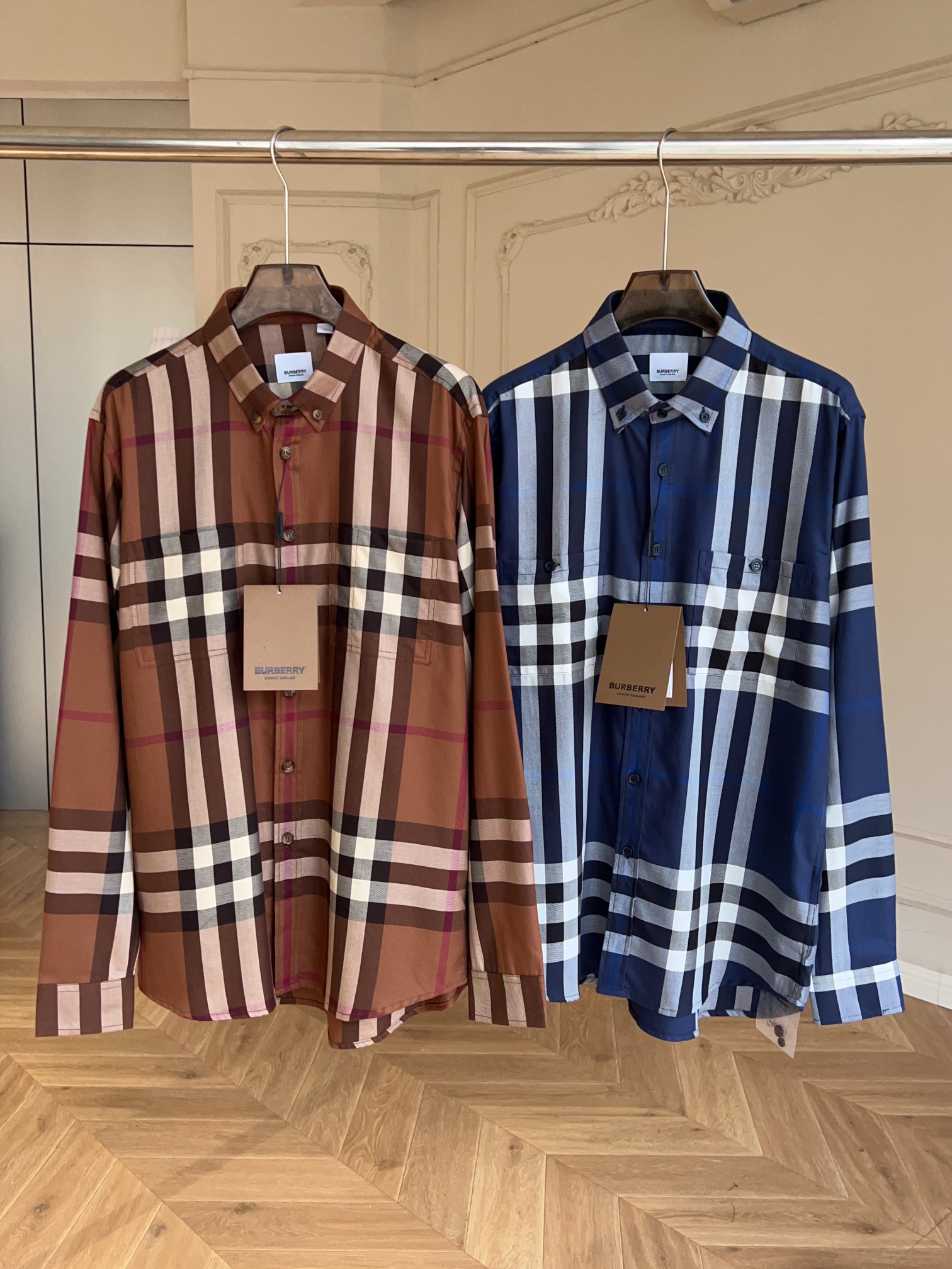 Burberry Clothing Shirts & Blouses Blue Brown Denim White Cotton Poplin Fabric Fall/Winter Collection Vintage