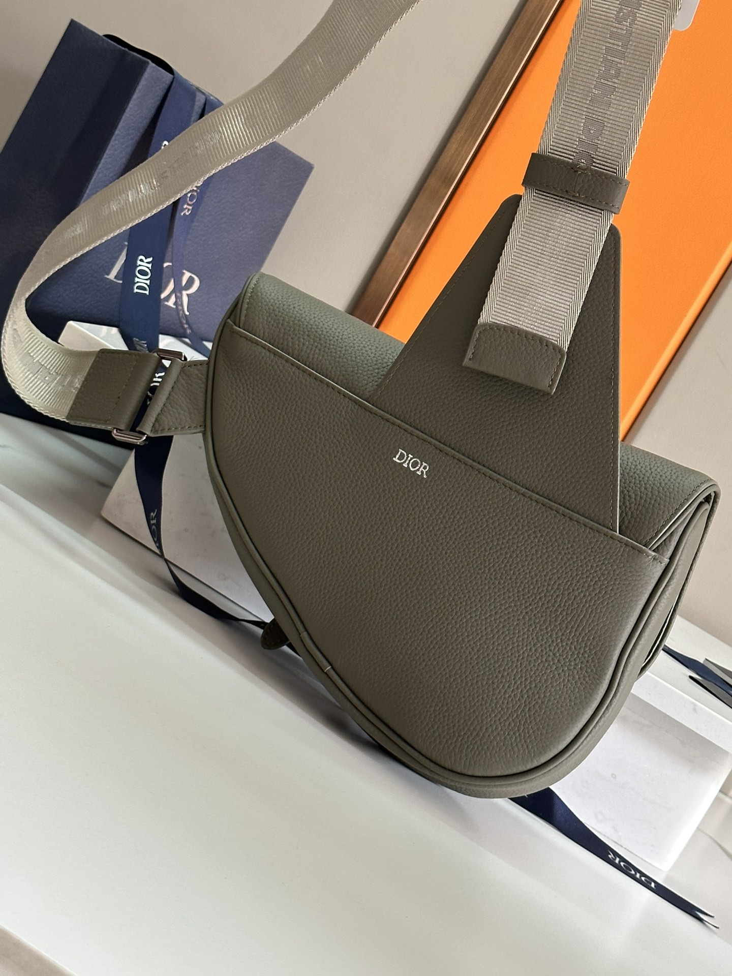 Dior Saddle Bag in Khaki Grained Calfskin with DIOR Jacquard Strap 4 i1714922400 8095 7