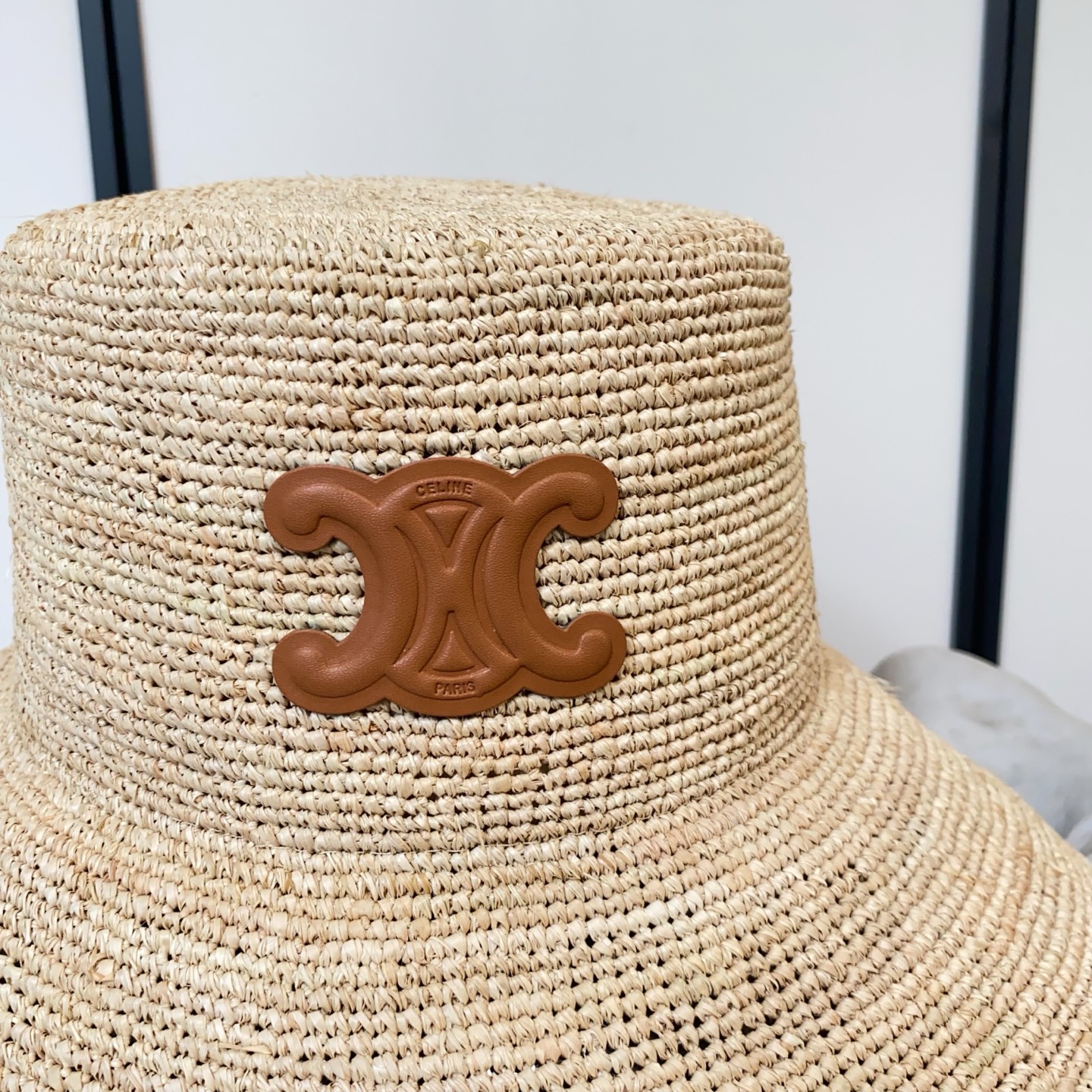 Celine 凯旋门logo拉菲草盆帽