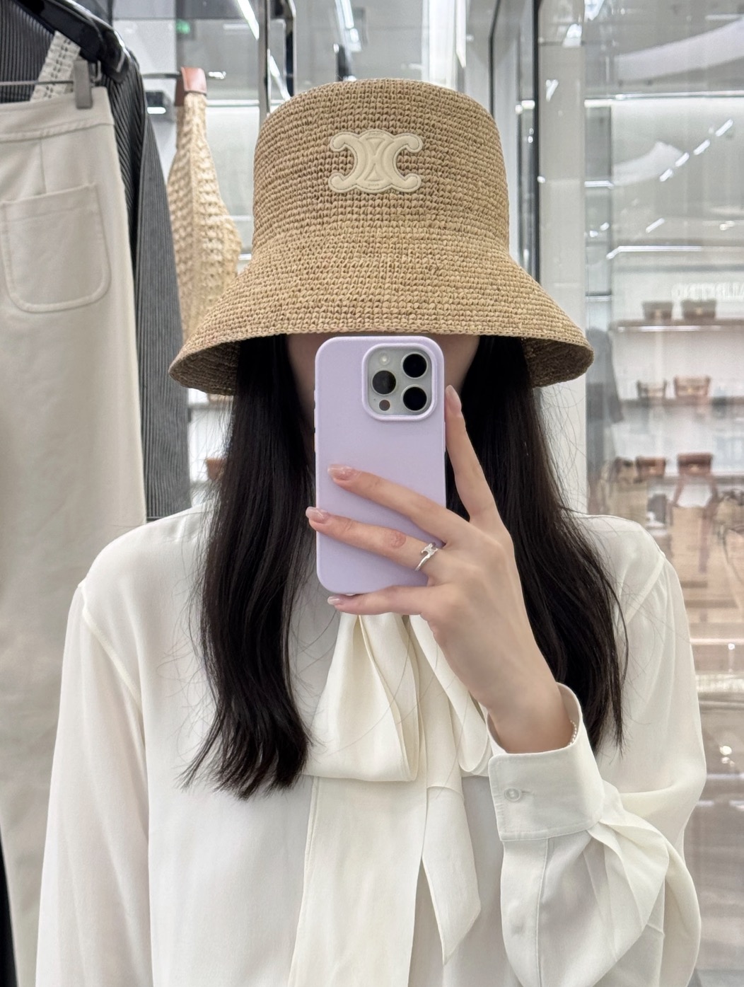 Celine 凯旋门logo拉菲草盆帽