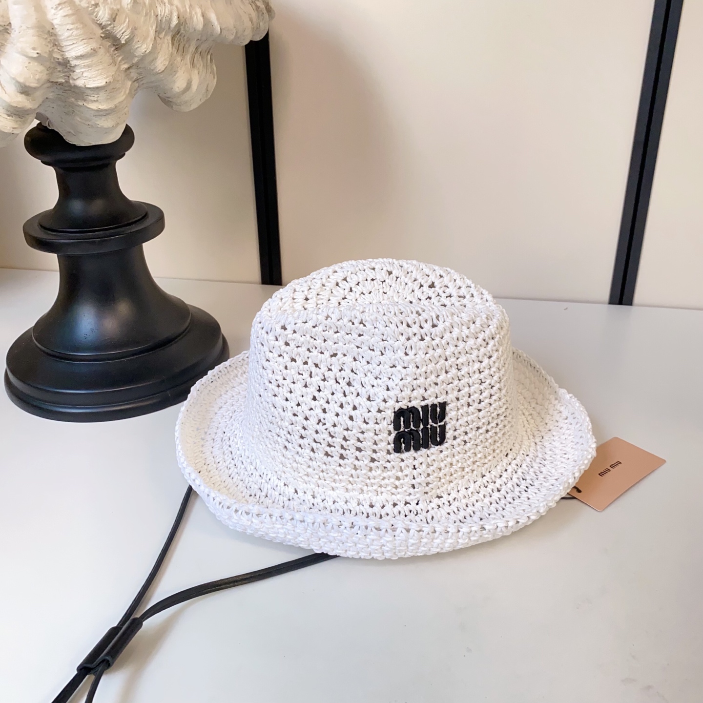 Miu Miu miumiu缪缪刺绣logo纸草礼帽