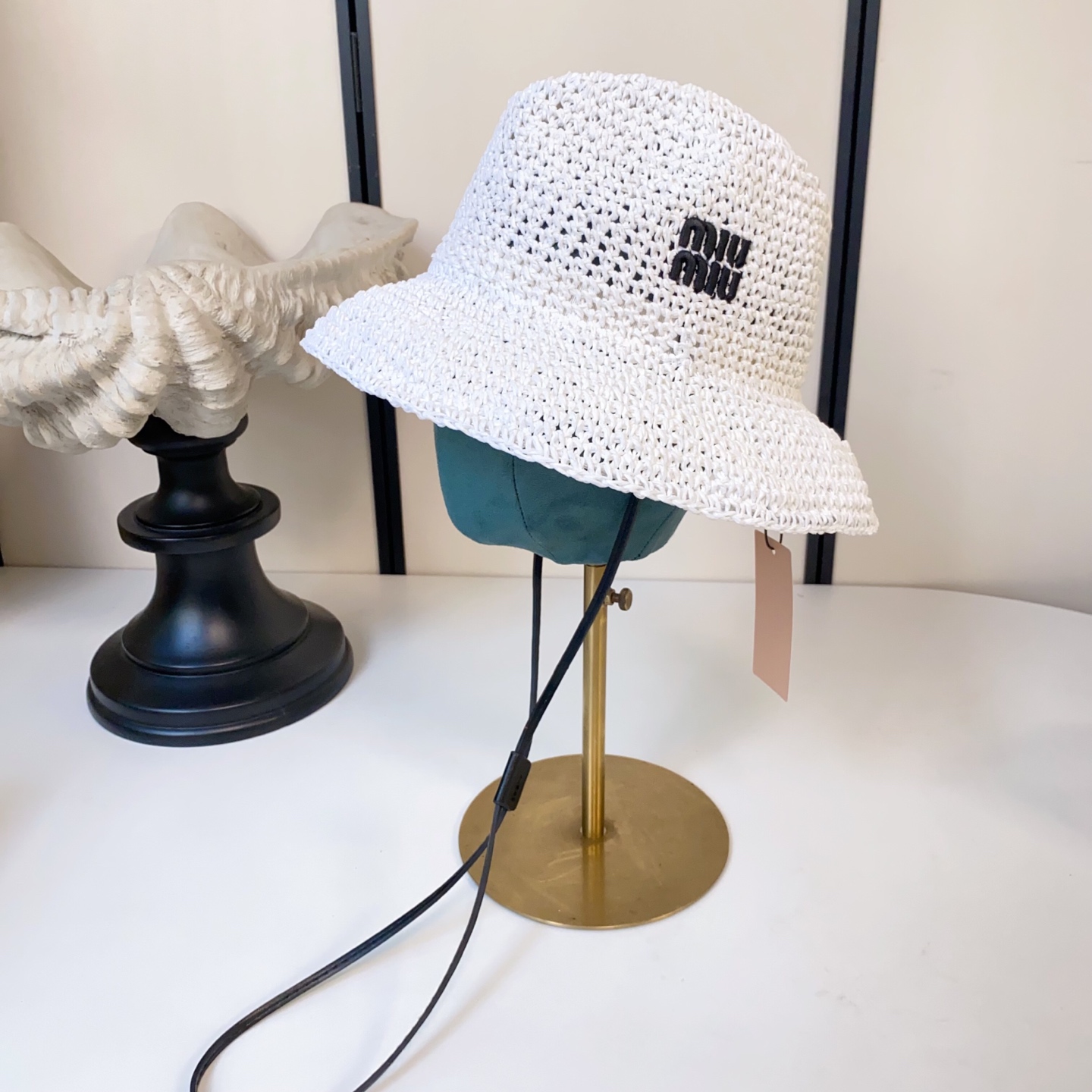Miu Miu miumiu缪缪刺绣logo纸草礼帽