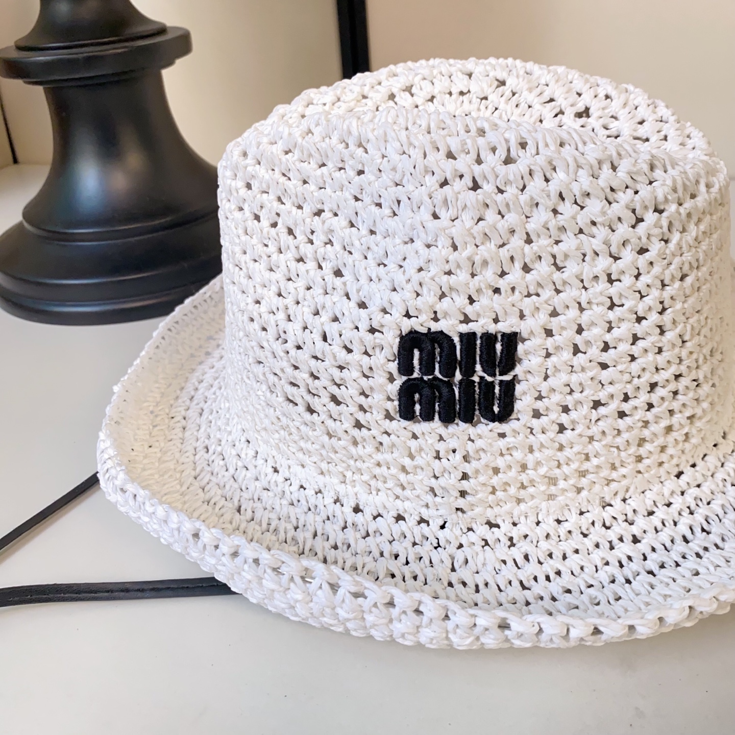 Miu Miu miumiu缪缪刺绣logo纸草礼帽