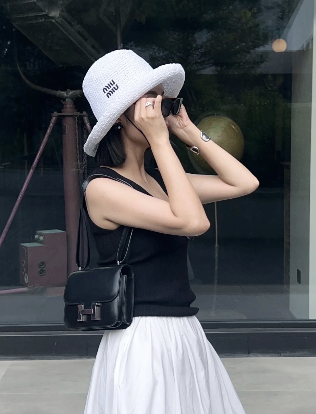 Miu Miu miumiu缪缪刺绣logo纸草礼帽
