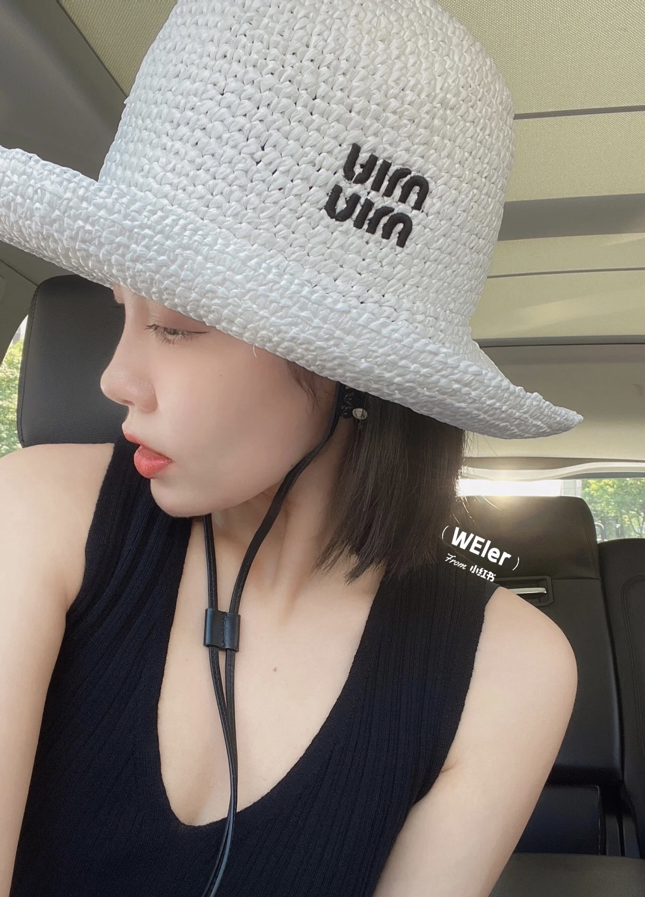 Miu Miu miumiu缪缪刺绣logo纸草礼帽