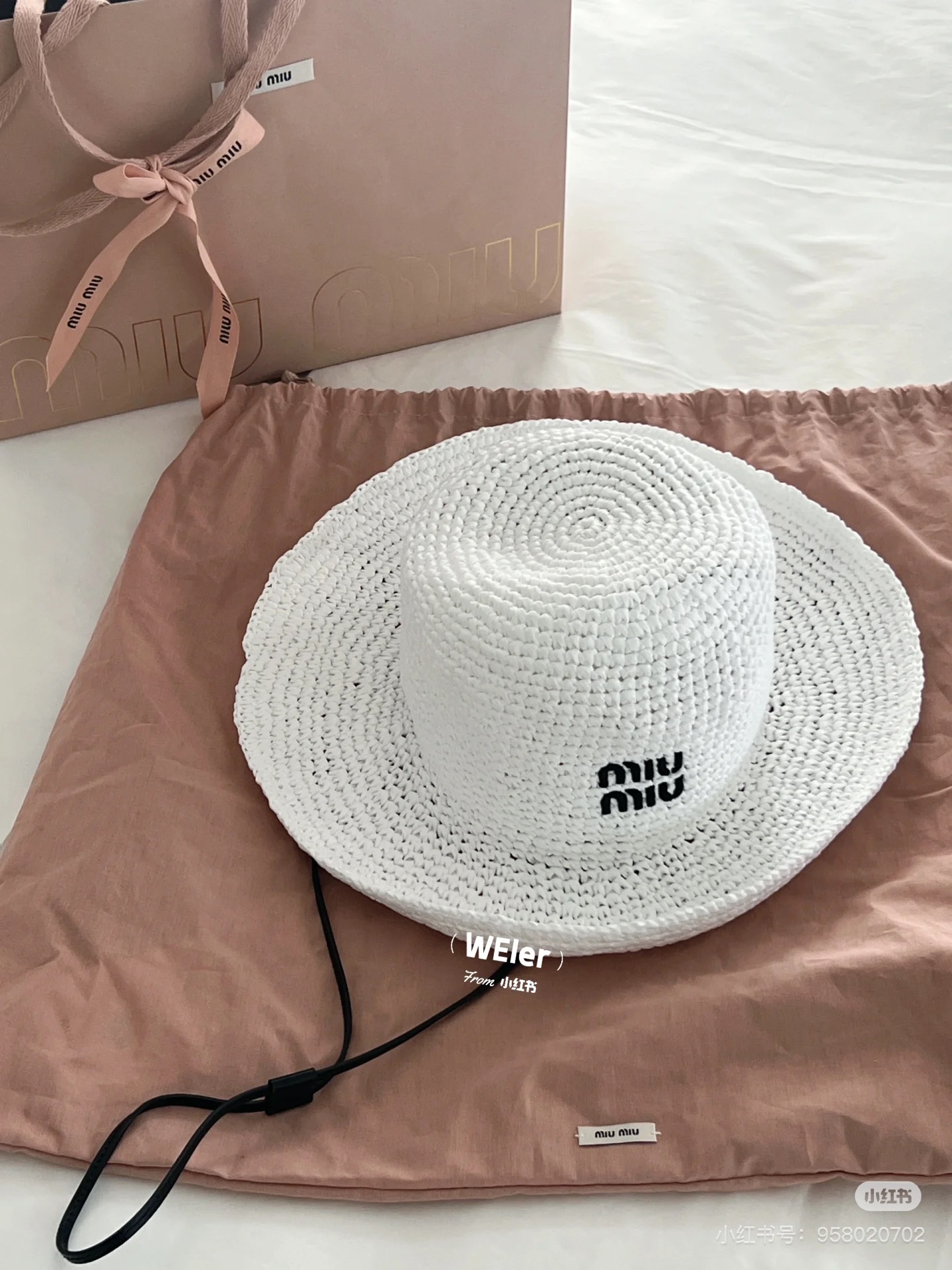 Pmiumiu缪缪刺绣logo纸草礼帽⚜️法式百搭草帽 独家重工款🪄米色 白色