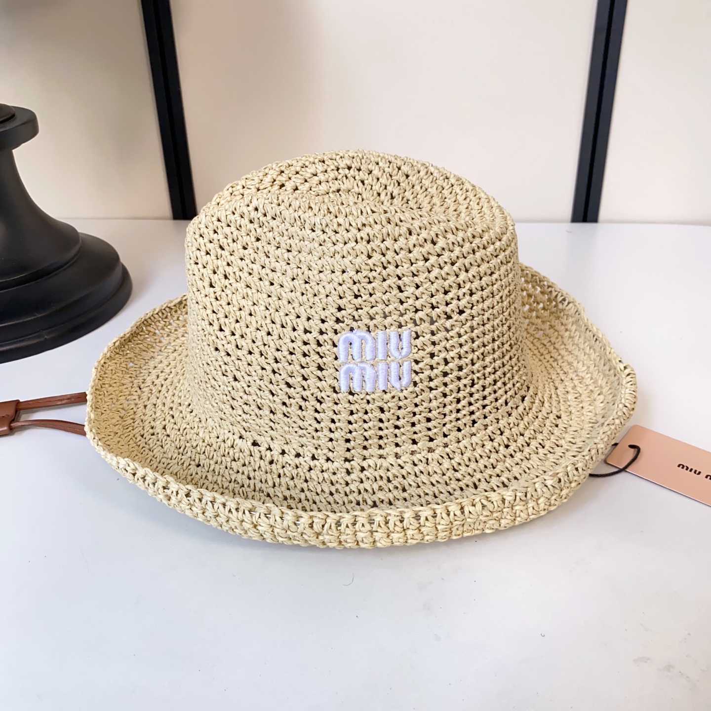 Miu Miu miumiu缪缪刺绣logo纸草礼帽