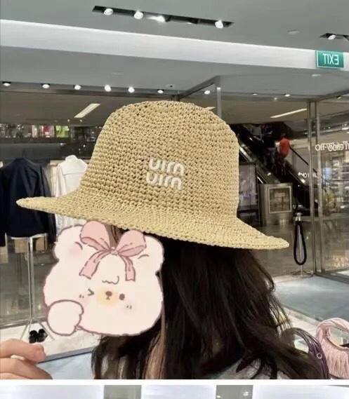 Miu Miu miumiu缪缪刺绣logo纸草礼帽