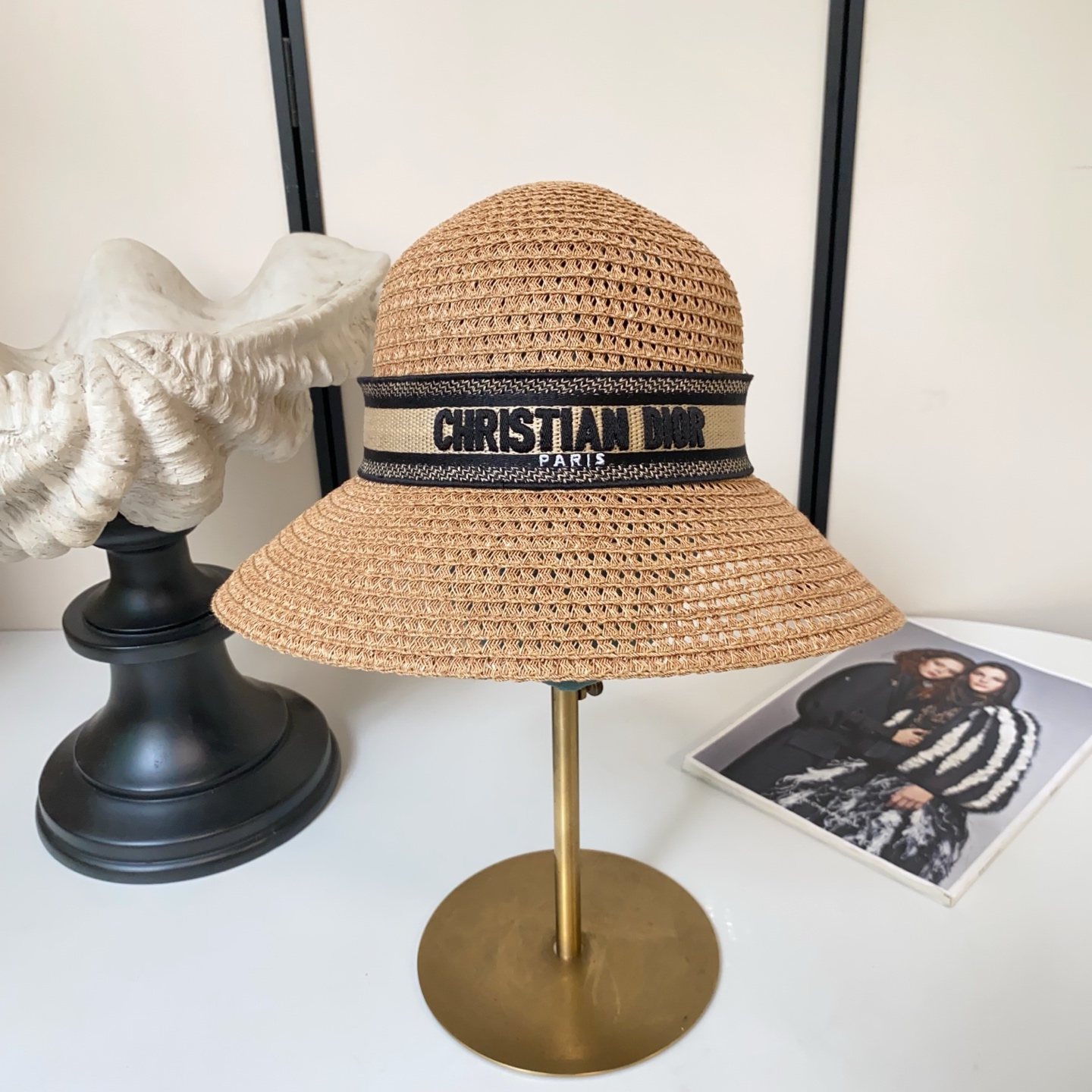 Dior DIO* 刺绣l字母进口纸草盆帽