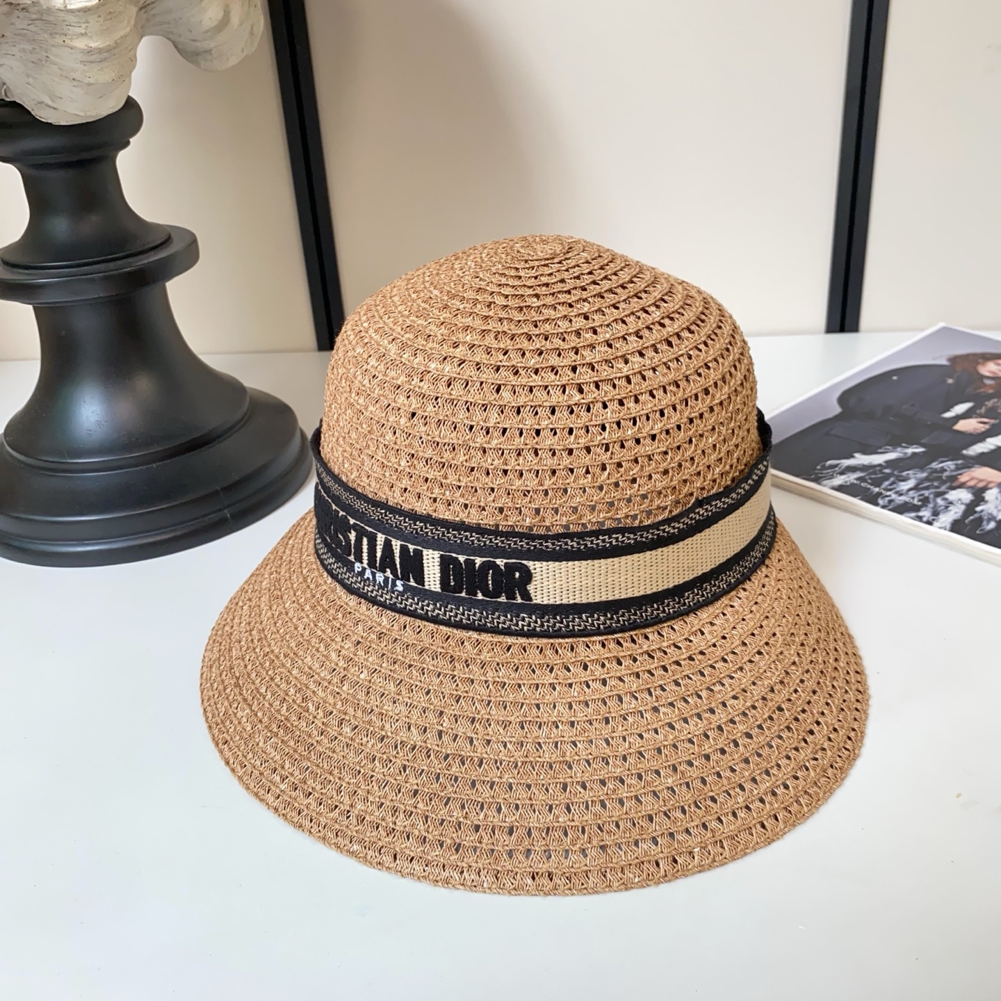 Dior DIO* 刺绣l字母进口纸草盆帽