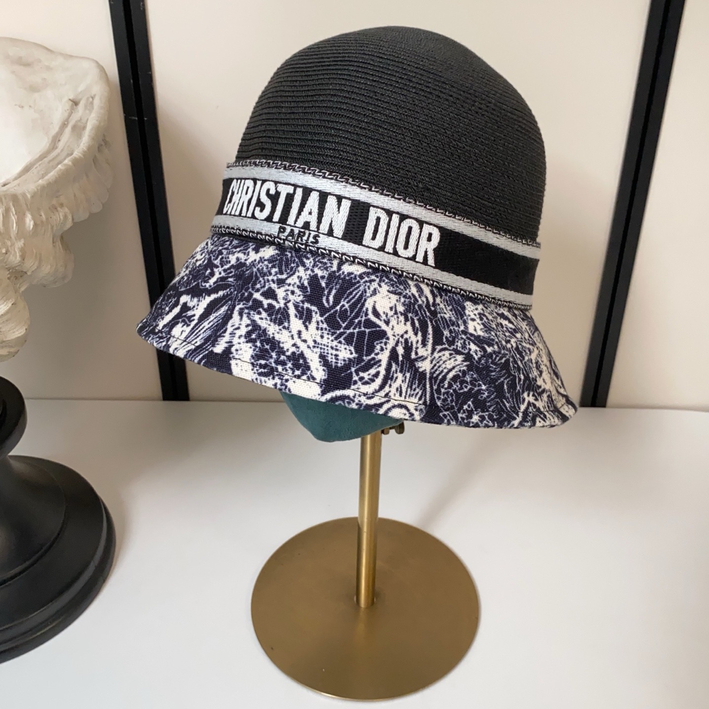 Dior dior拼接纸草盆帽